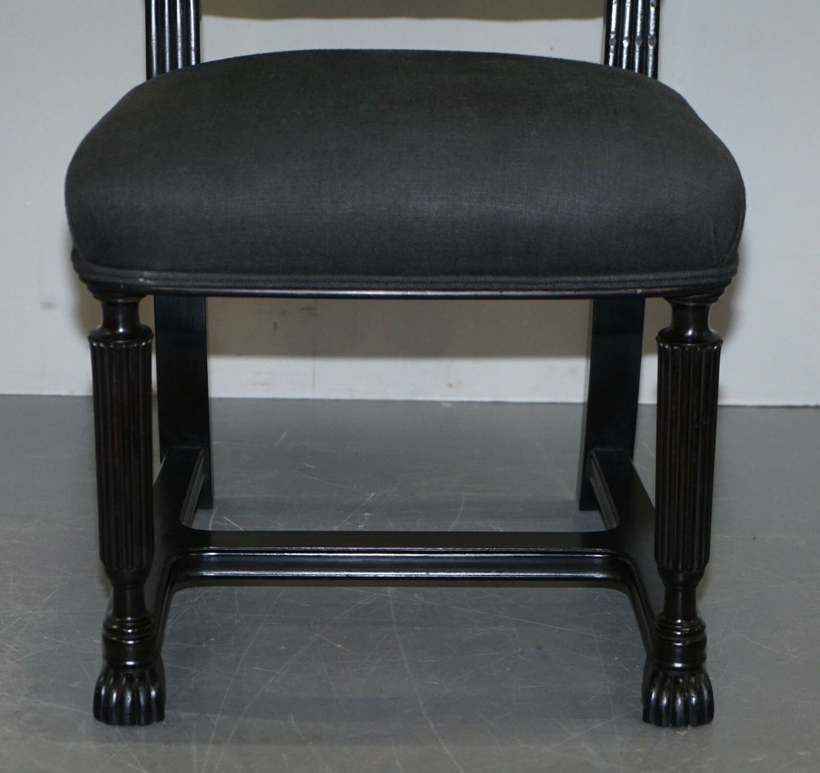 Lovely Pair Of Eichholtz Occasional Chairs Ebonised Frames Grey Linen Upholstery photo vinterior