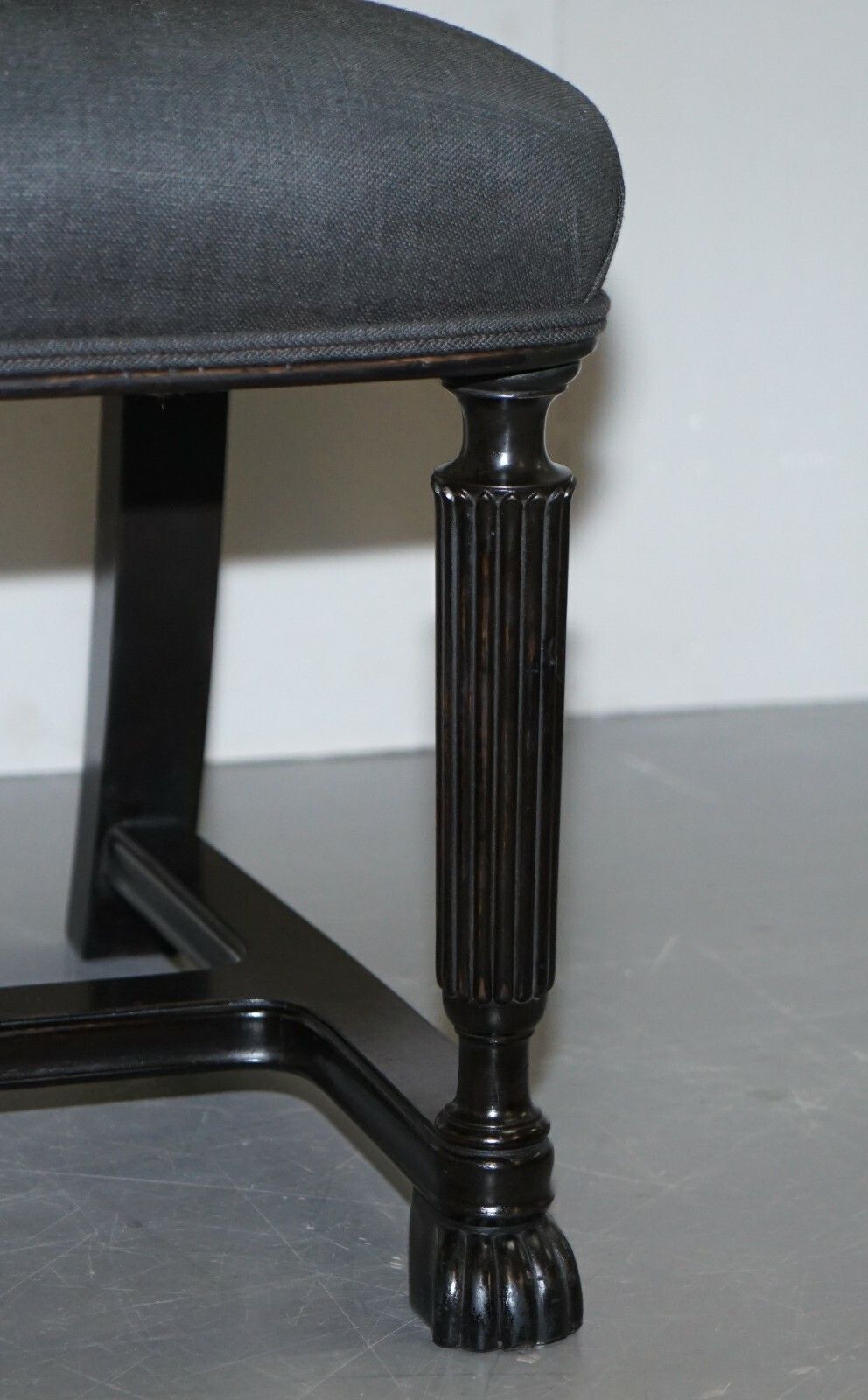 Lovely Pair Of Eichholtz Occasional Chairs Ebonised Frames Grey Linen Upholstery photo buy