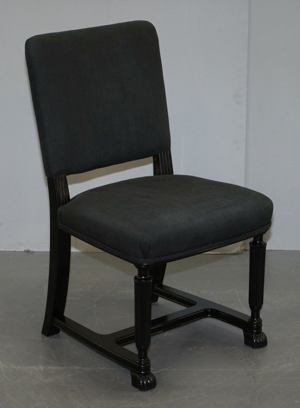 photo for sale Lovely Pair Of Eichholtz Occasional Chairs Ebonised Frames Grey Linen Upholstery