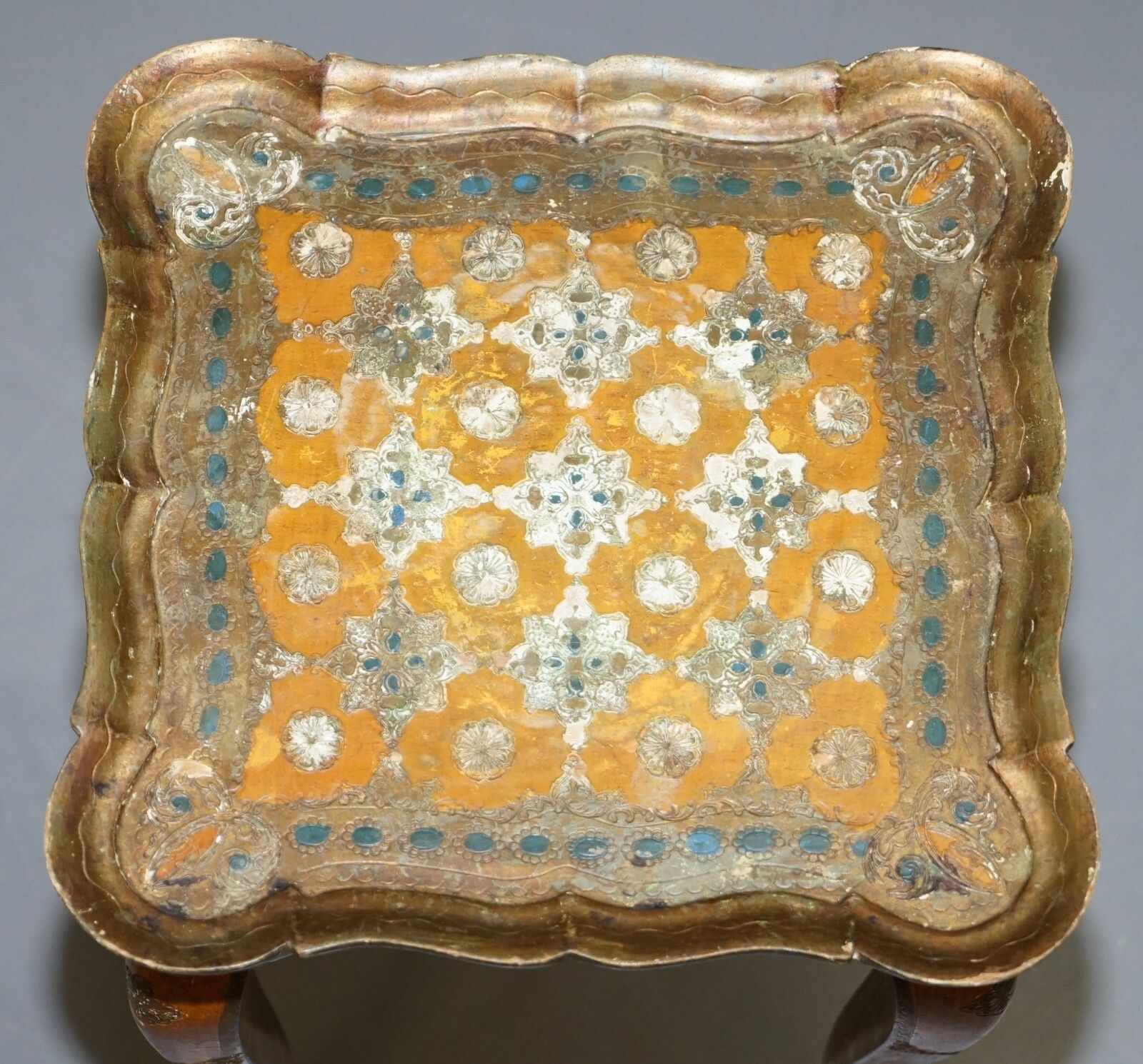 600.0 Nest Of Three G Serraglini Firenze Tables Made In Italy Hand Painted Distressed photo