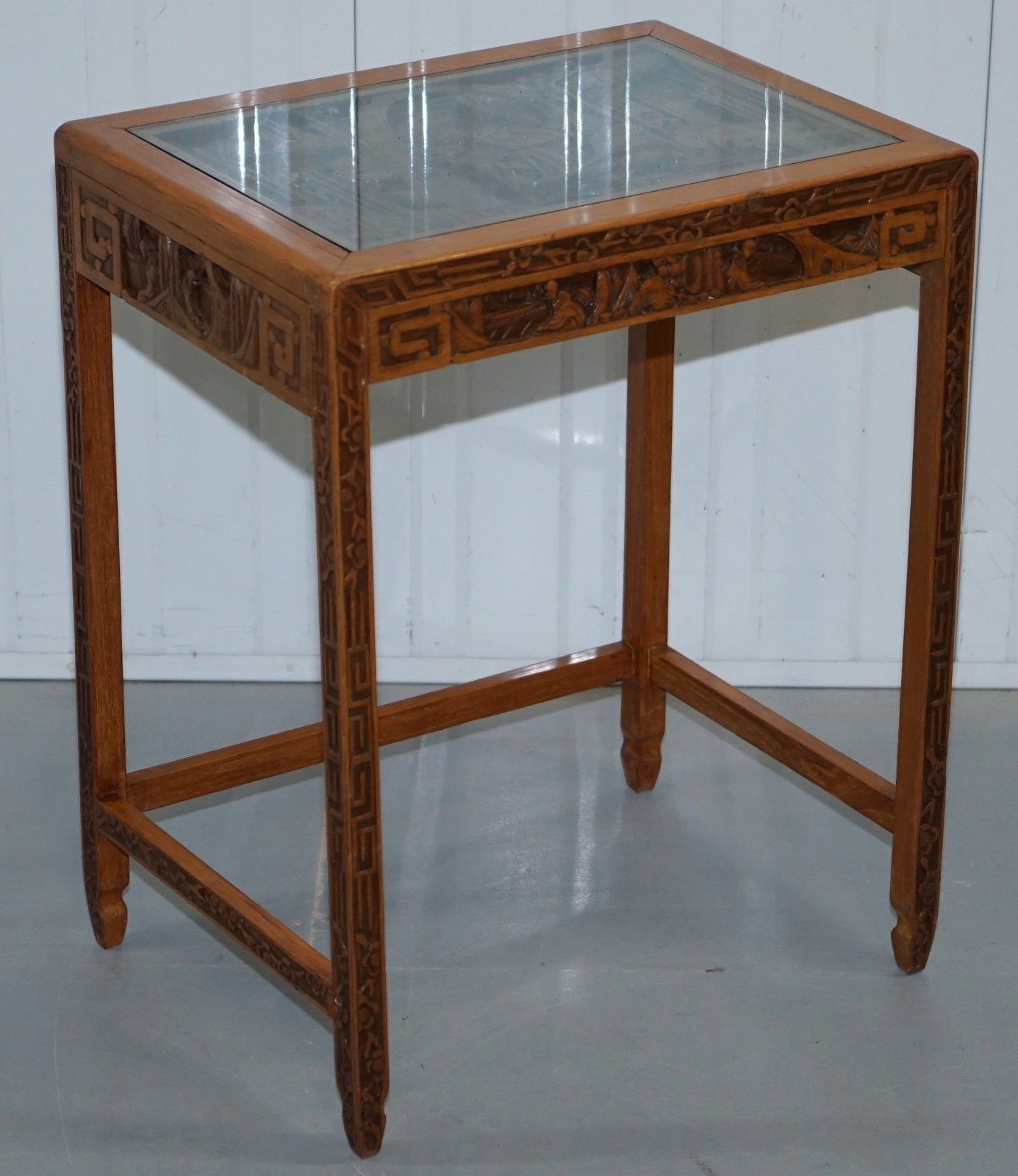Carved Nest Of Chinese Tables Depicting Scenes Of Noblemen Dragon Boat Flowers photo furniture