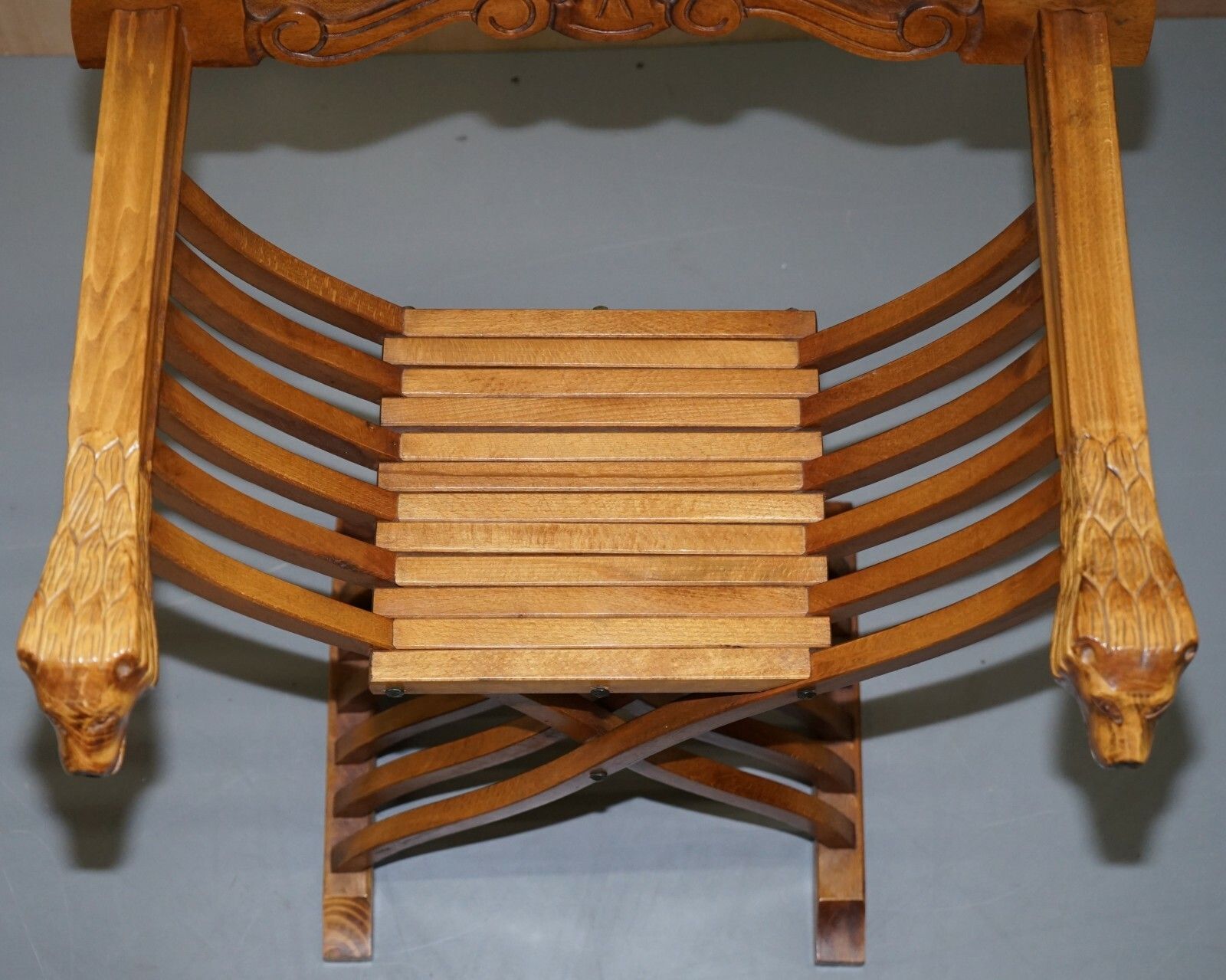 One Two Decorative Folding Savonarola Armchairs With Lion Head Well Carved Arms photo vintage