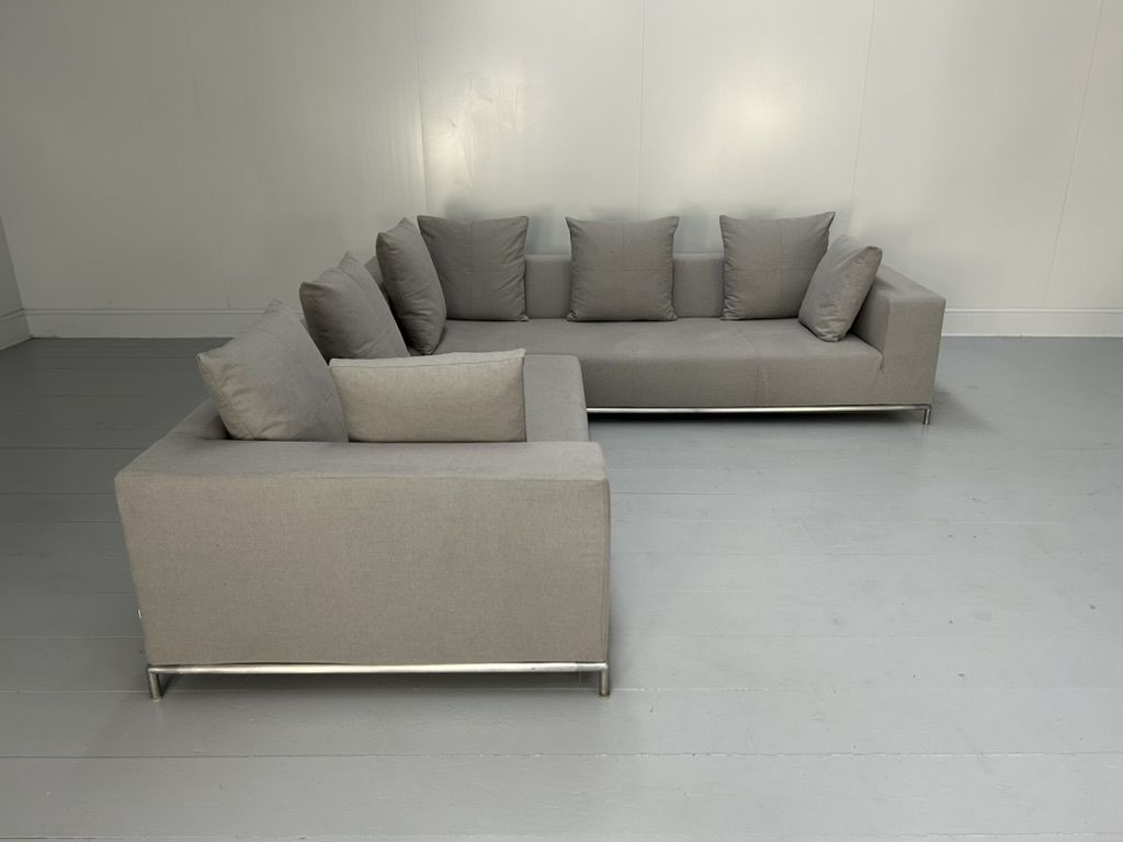 B&B Italia “George” L Shape Sofa – In Pale Grey Linen photo for sale