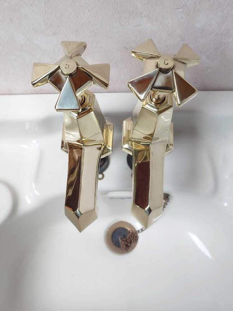 Pair Of Very Large Original Art Deco Bath Taps, Polished Brass Bathtub Faucets, 1920s Bath Taps, Overhauled And Ready To Fit photo Home Decor