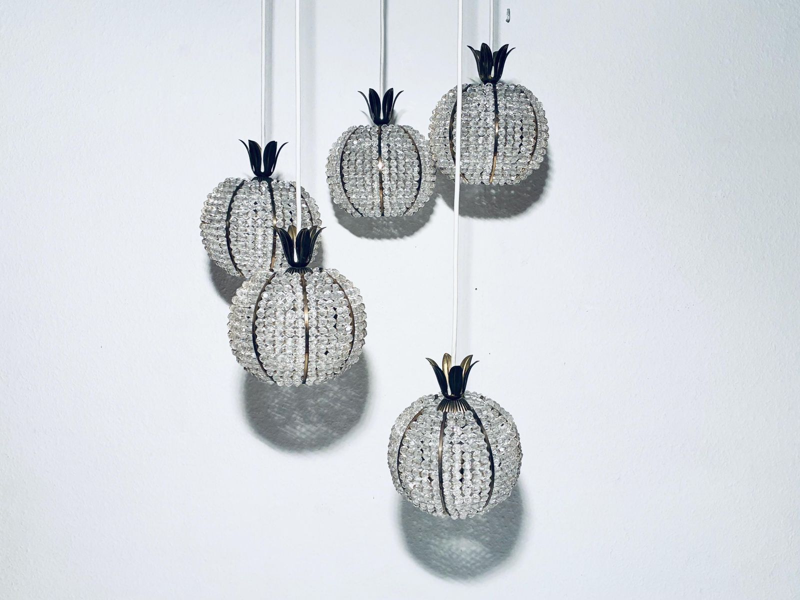 Emil Stejnar For Rupert Nikoll Hollywood Regency Pineapple Cascading Chandelier Hanging Lamp / Vintage 1960s Mid Century Decor