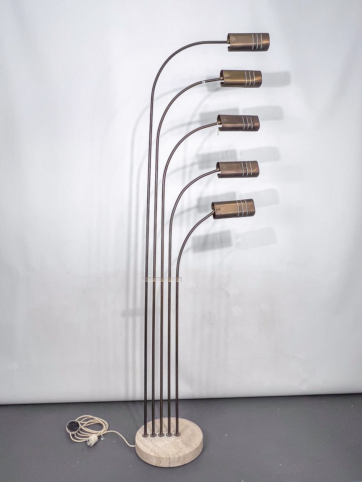Goffredo Reggiani Attributed. Floor Lamp In Brass And Travertine. Italy 1960s photo vintage