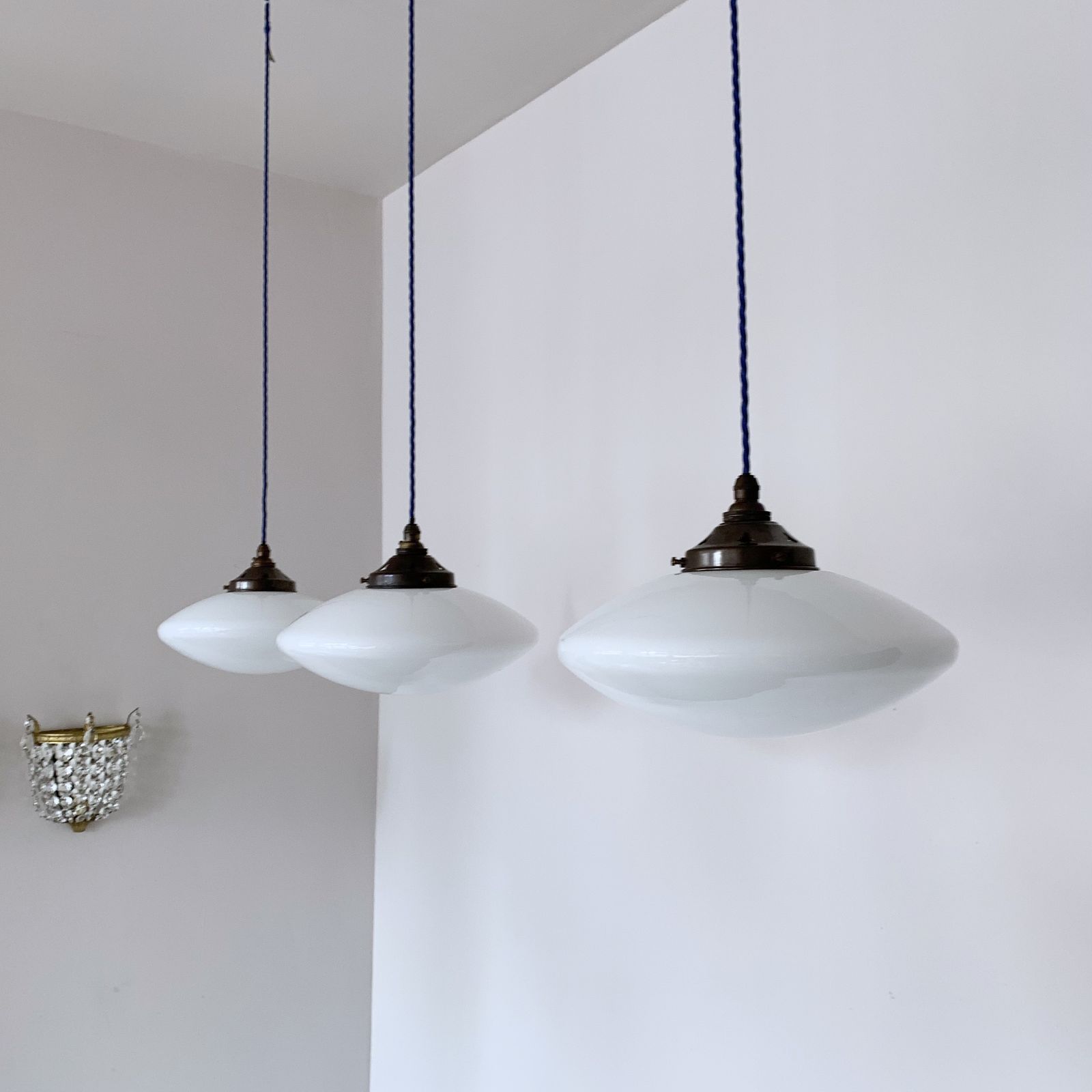 Contemporary White Glass Ellipse Shades photo for sale