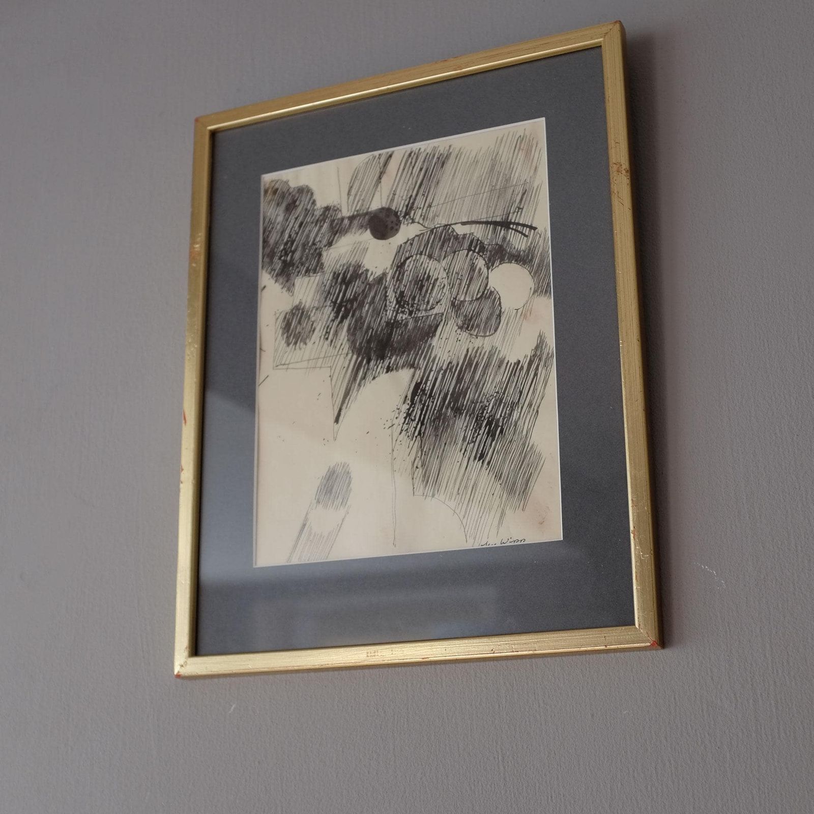 Vintage Swedish Abstract Drawing, Mid Century Art By John Wipp, Scandinavian Art photo for sale