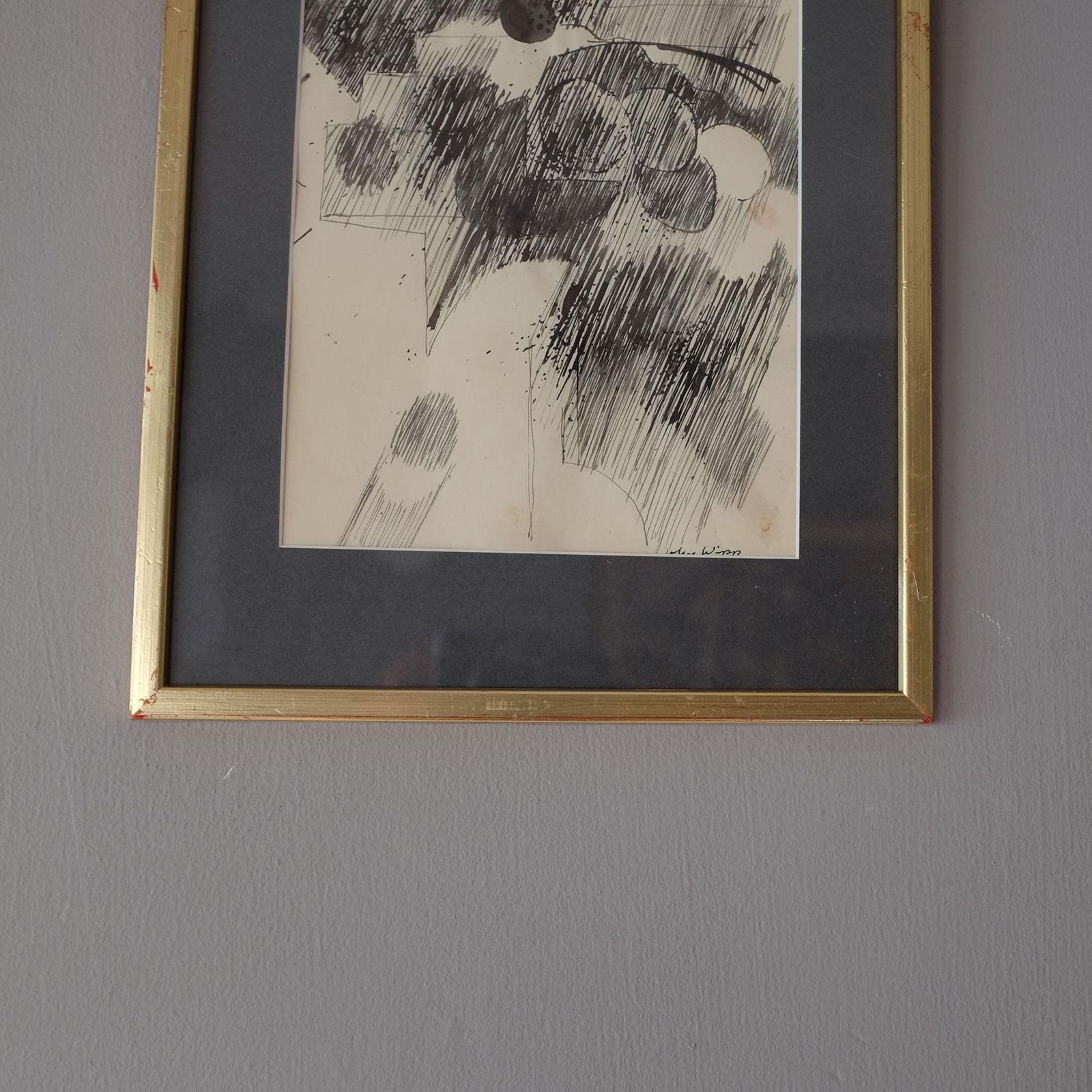 Vintage Swedish Abstract Drawing, Mid Century Art By John Wipp, Scandinavian Art photo Art