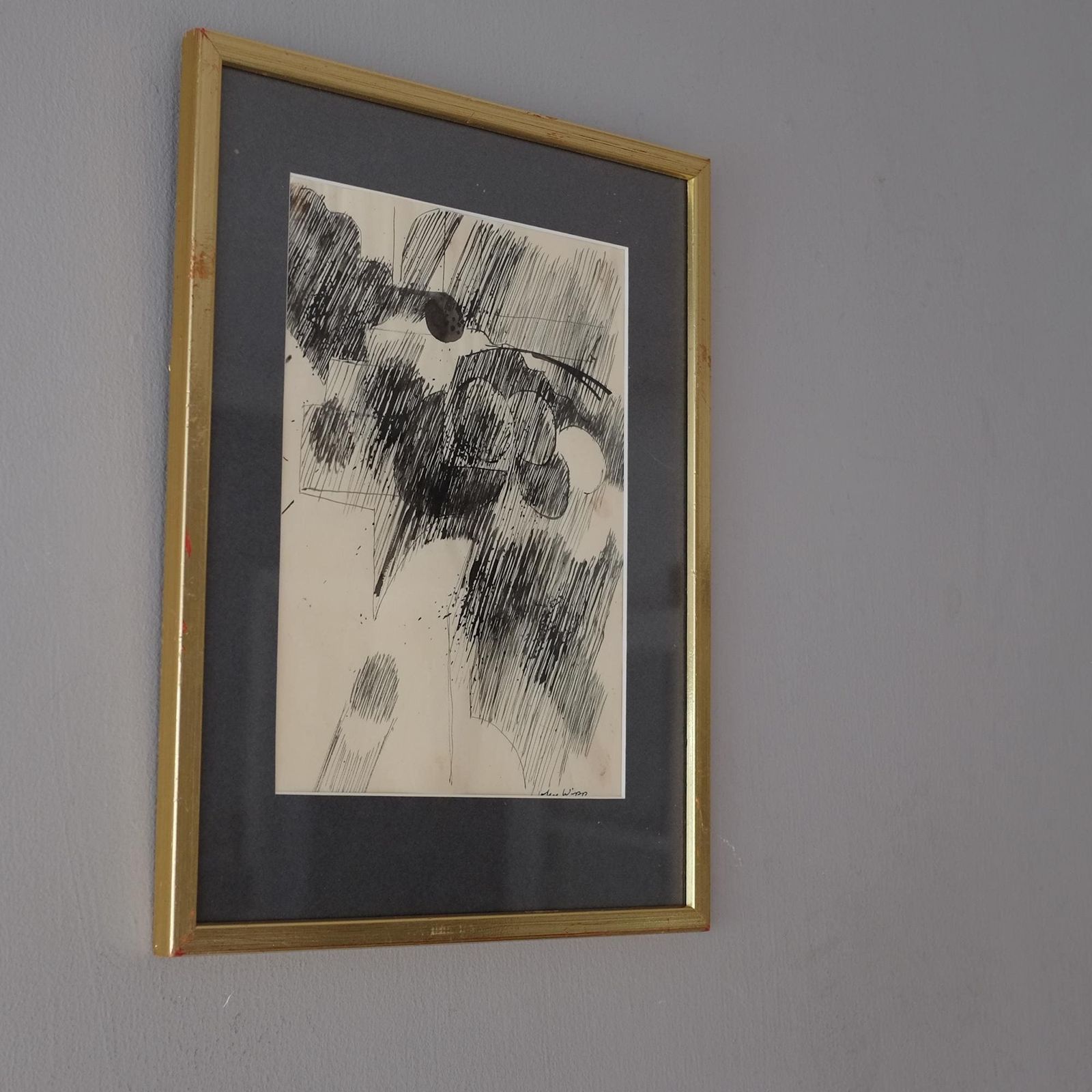 Vintage Swedish Abstract Drawing, Mid Century Art By John Wipp, Scandinavian Art photo vintage