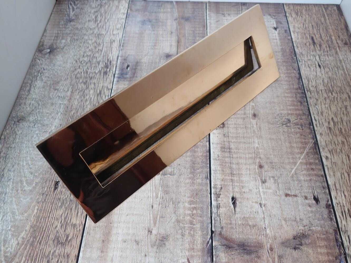 Very Large Polished Brass Door Letter Box Slot, Heavy Rose Brass Door Mail Slot