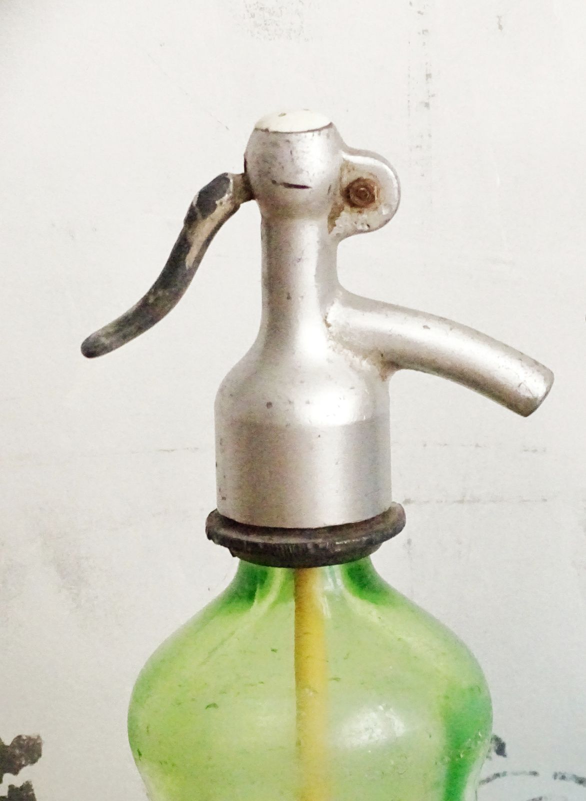 Antique Green Glass Seltzer Bottle, Syphon: Brocante Shabby Chic Decor photo Home Decor