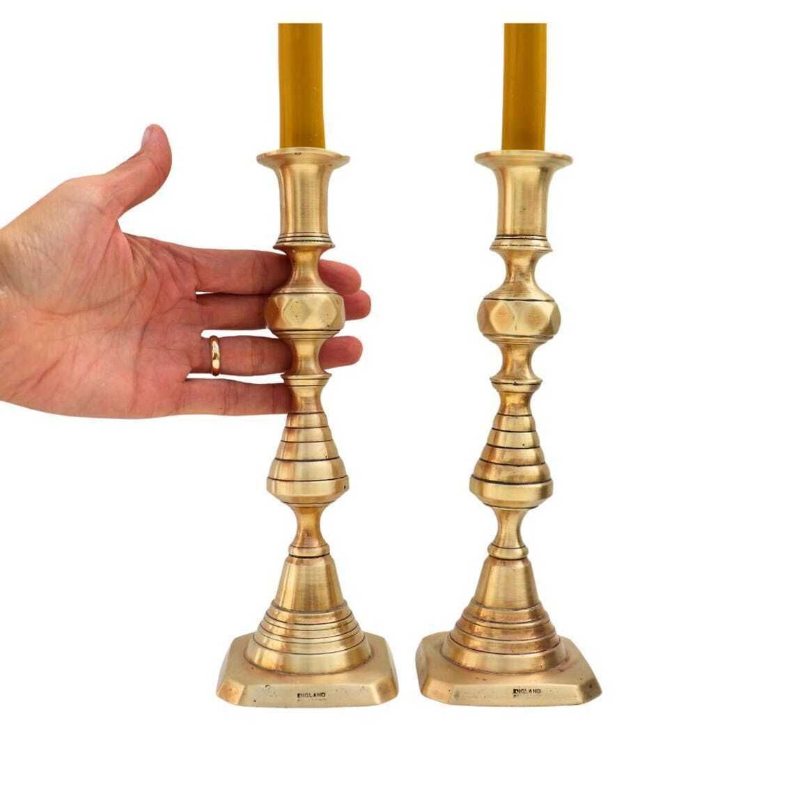Antique Pair Of King Of Diamonds Beehive Brass Candlesticks Pair photo 50.0