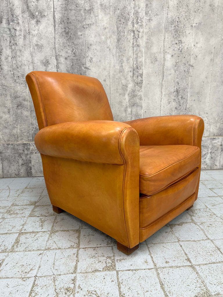 Individual Cognac Coloured Leather Club Chair Armchair photo buy