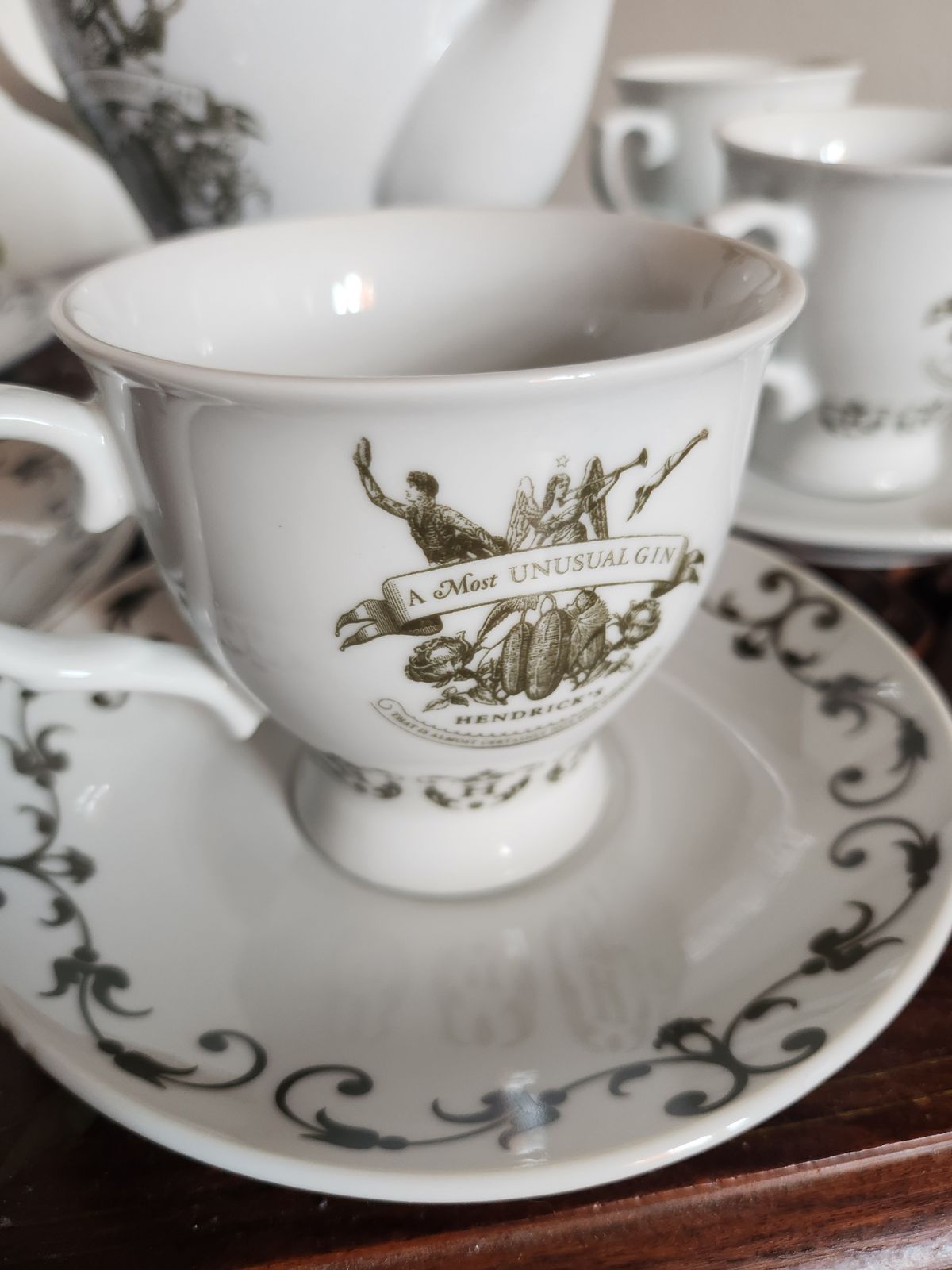 Hendricks Gin Tea Set Vintage   1 Teapot, 6 Cups & 6 Saucers photo furniture