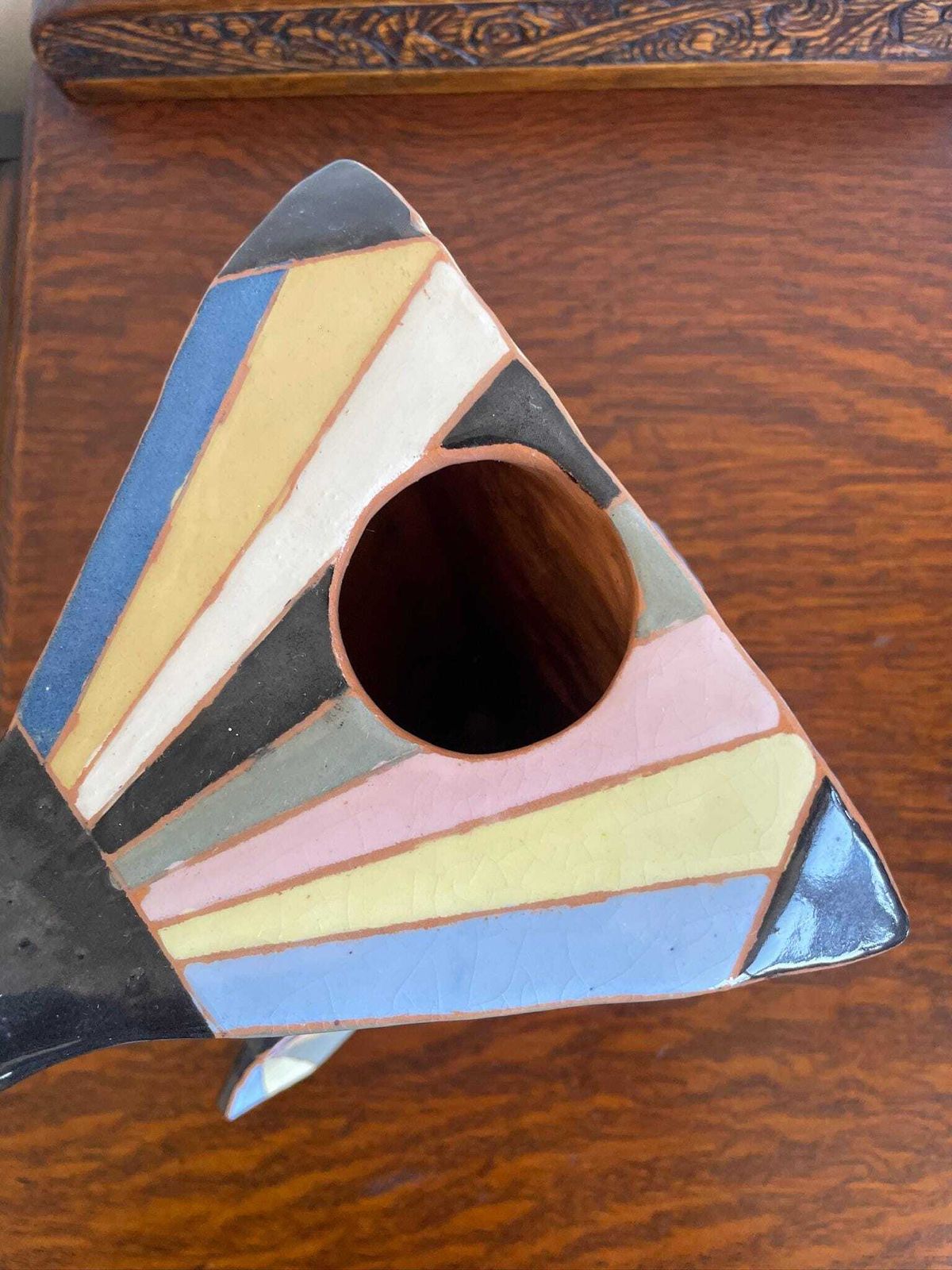 photo furniture Vintage 80s Art Deco Inspired Ceramic Teapot Multi Coloured Influenced By Clarice Cliff