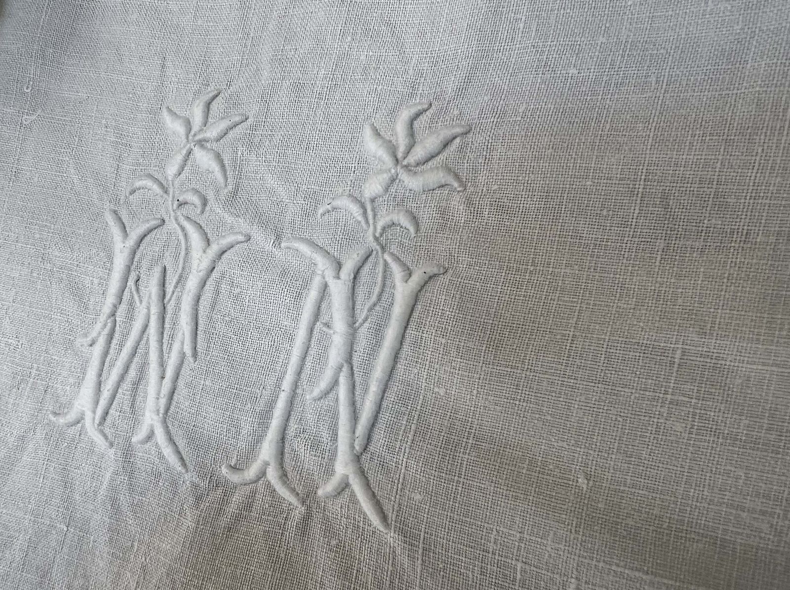 Set Of 10 French Monogrammed 'Nm', 'Wn' White Linen Vintage Serviettes Napkins photo furniture