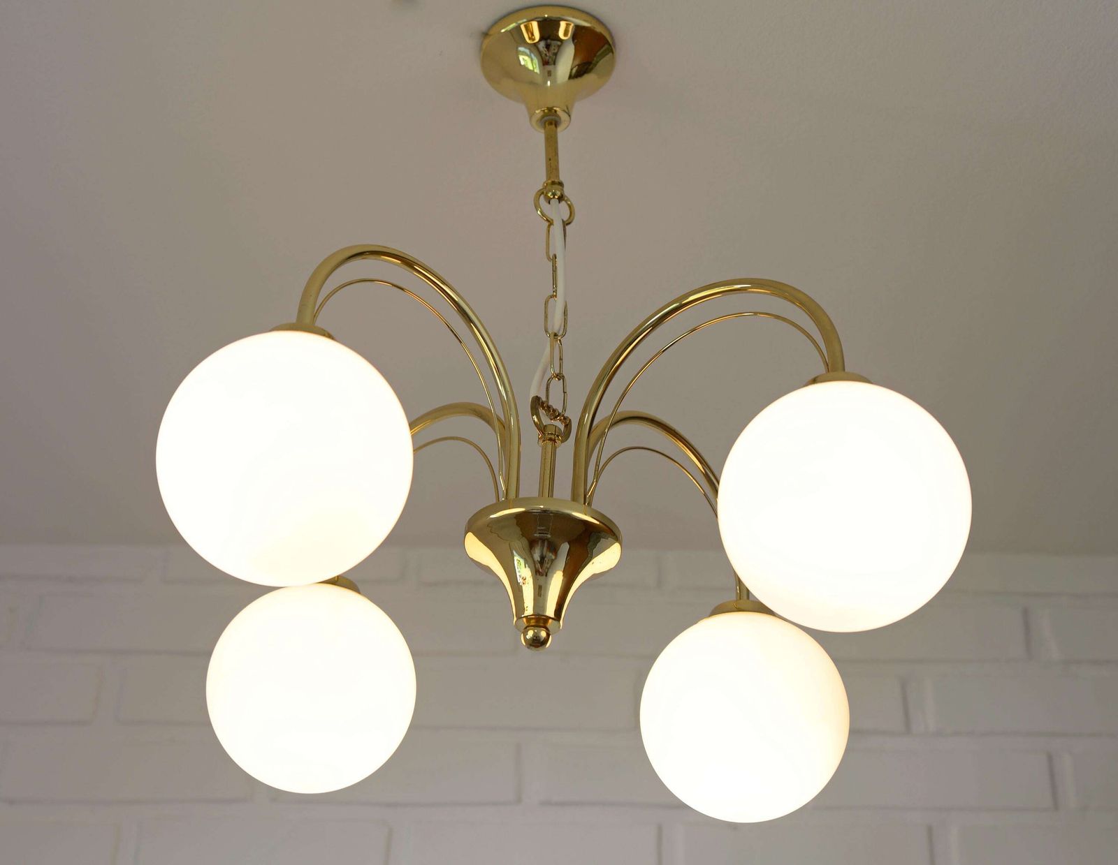 Elegant Gold Vintage Chandelier Mid Century Hollywood Regency Hanging Lamp photo furniture