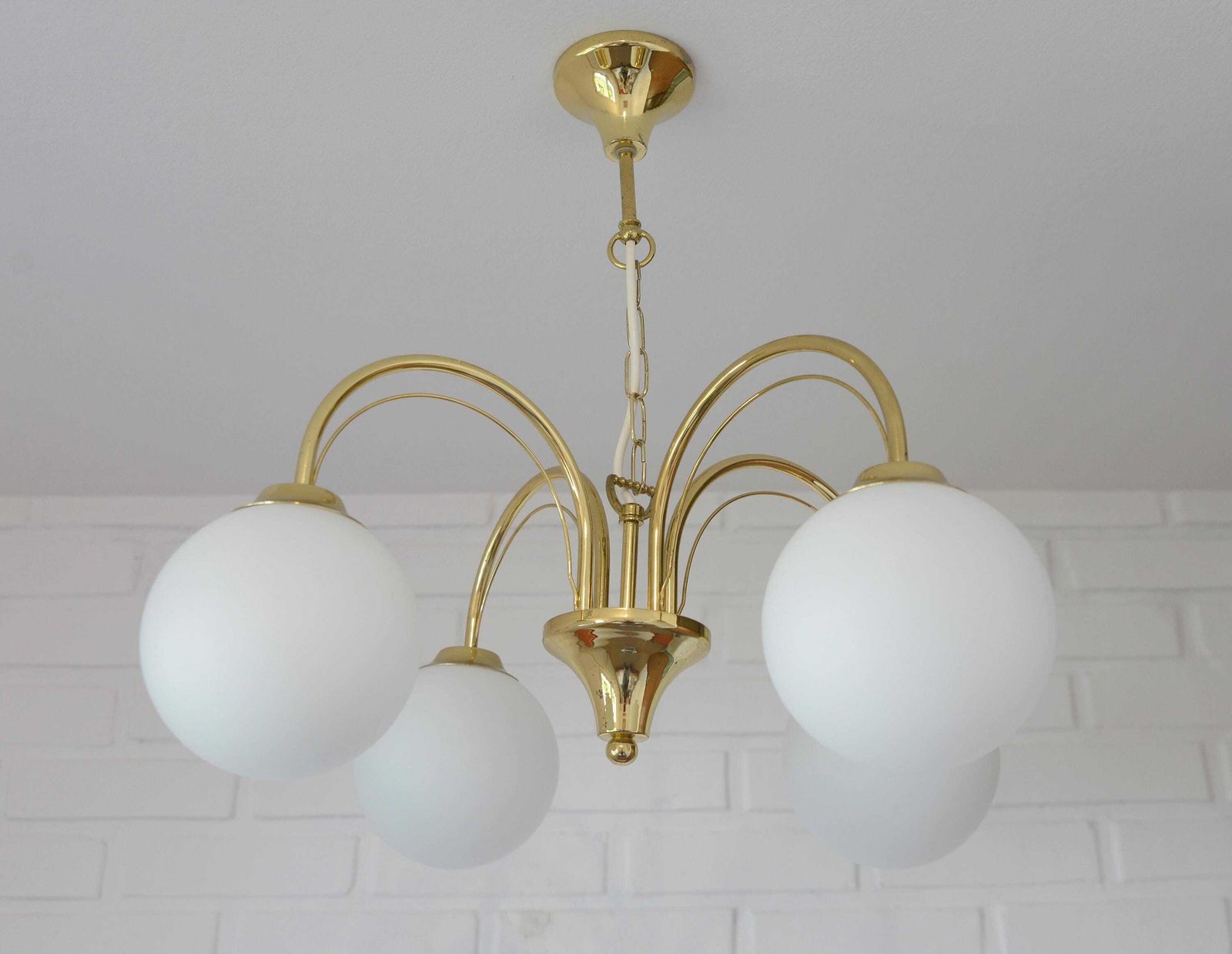 Elegant Gold Vintage Chandelier Mid Century Hollywood Regency Hanging Lamp photo for sale