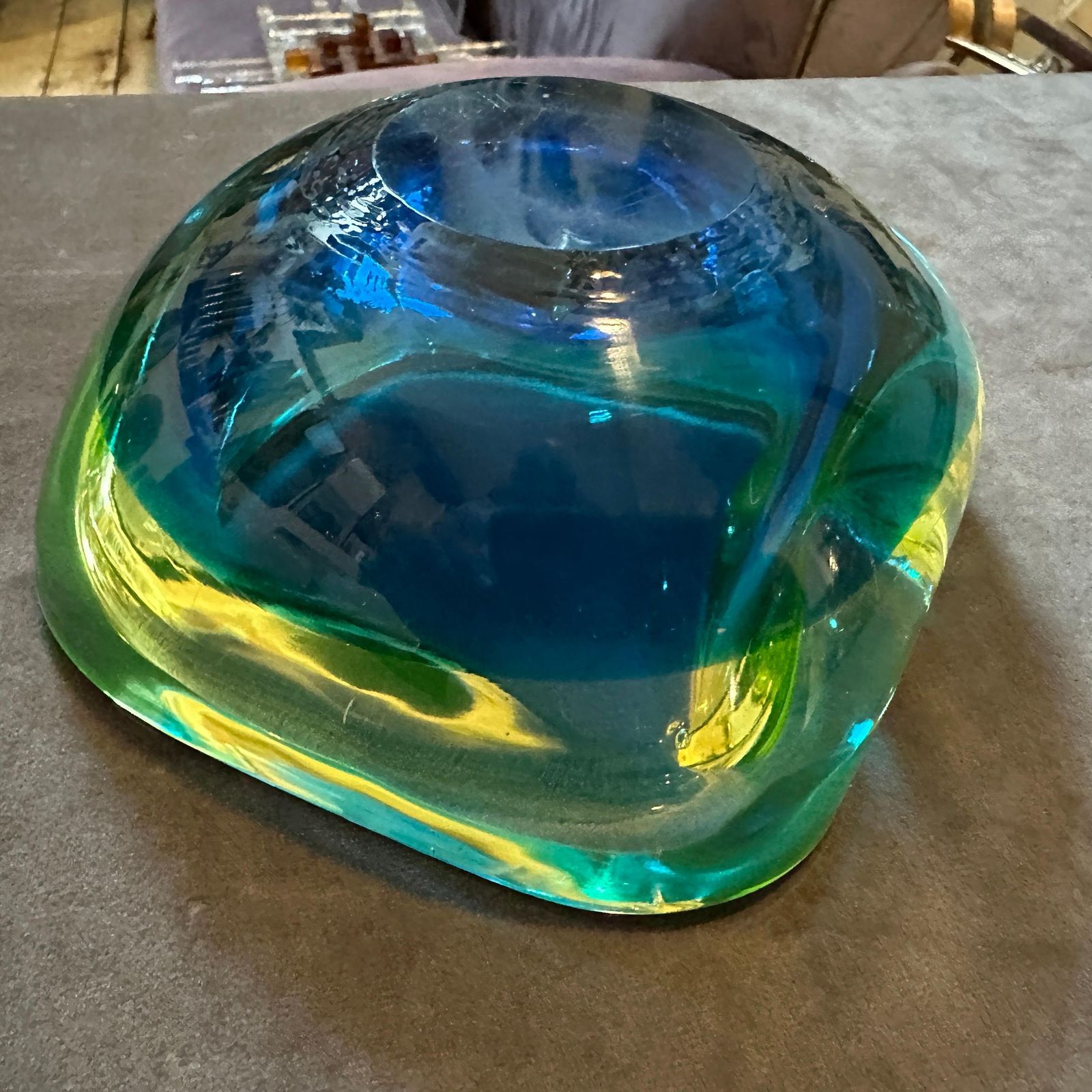 1970s Modern Blue And Green Lime Sommerso Murano Glass Ashtray By Seguso photo 320.0