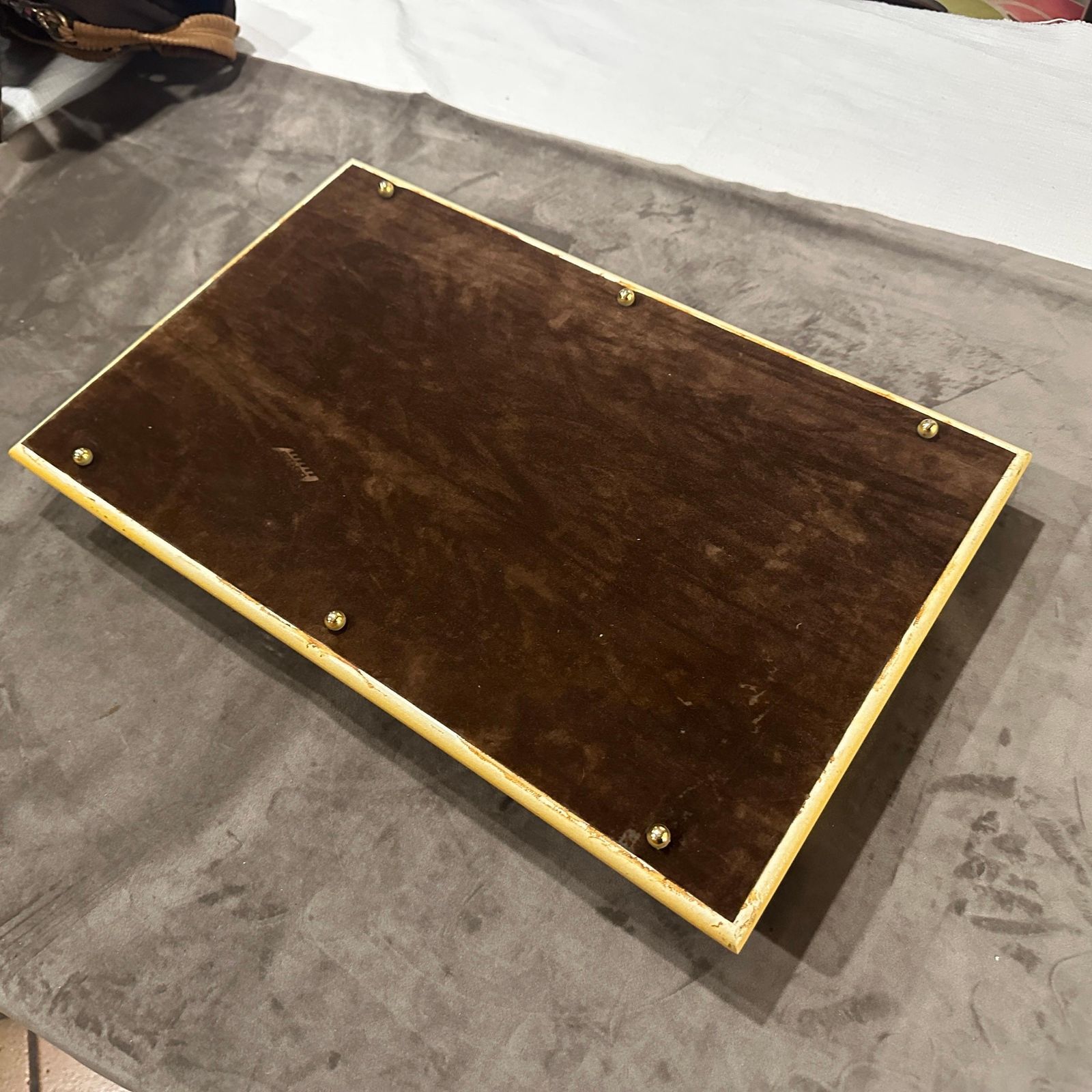 1960s Mid Century Modern Lacquered Wood And Brass Italian Serving Tray photo vinterior