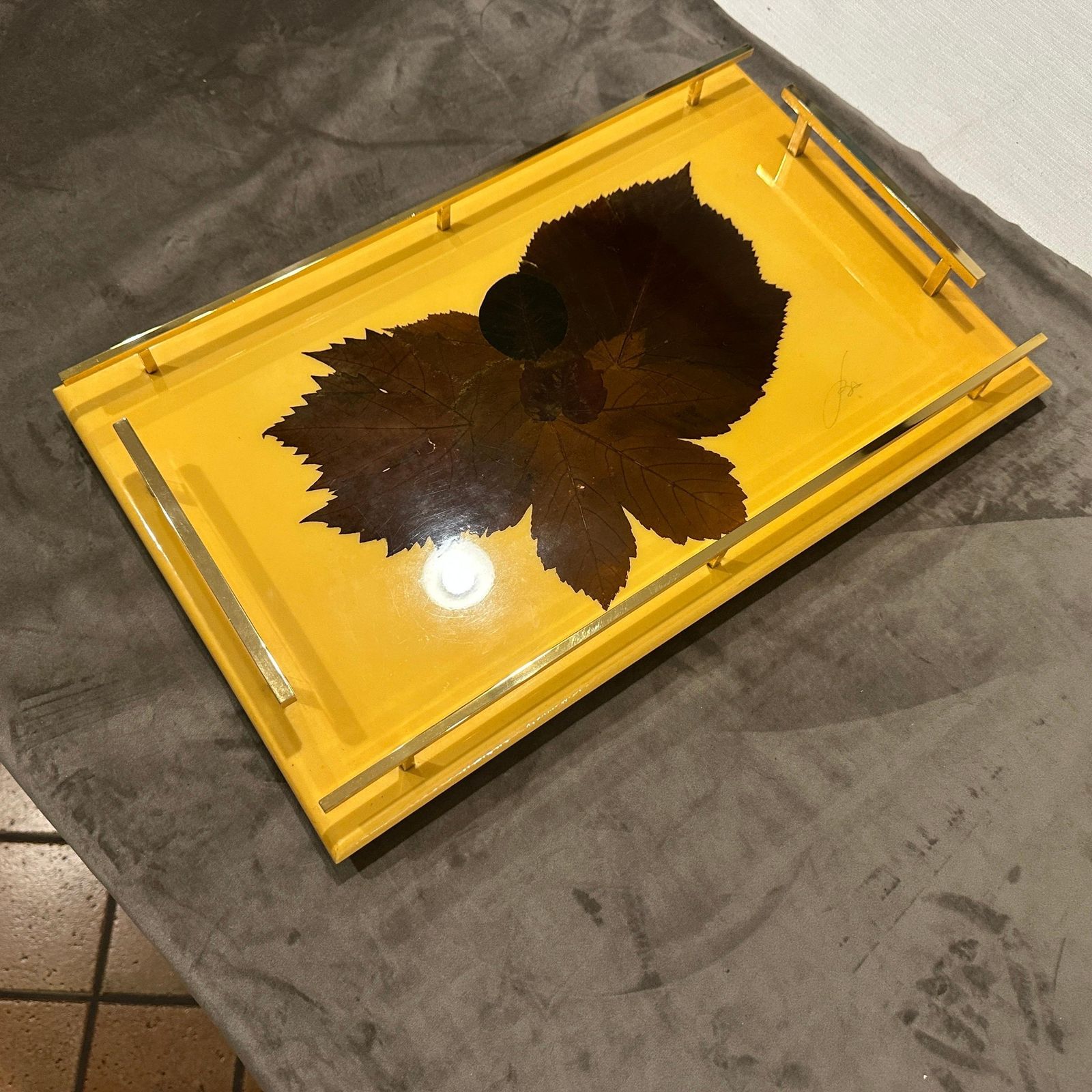 1960s Mid Century Modern Lacquered Wood And Brass Italian Serving Tray photo buy