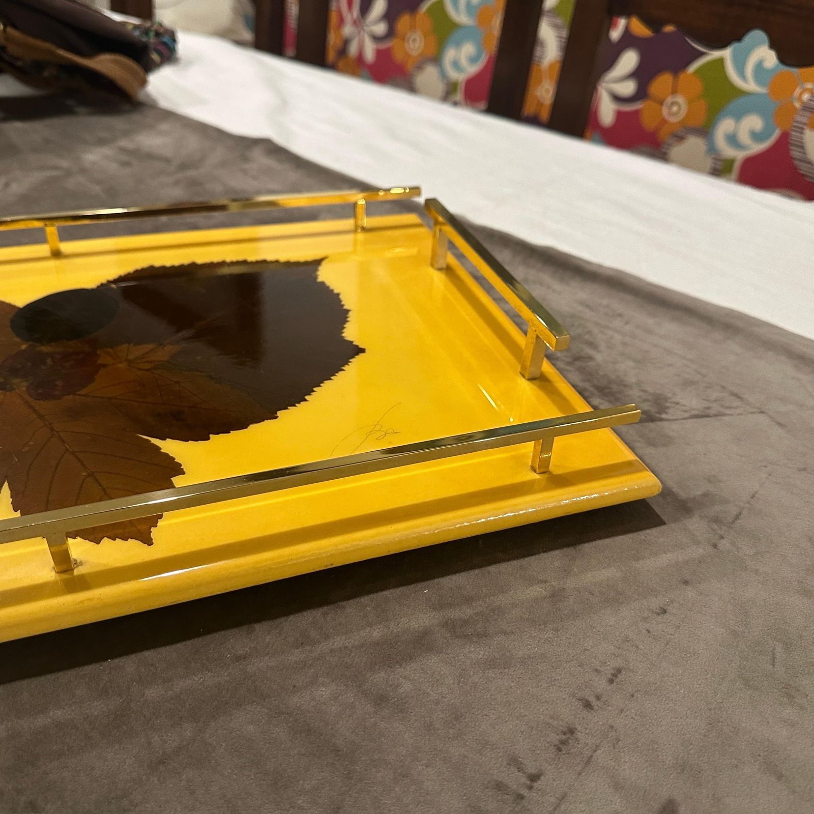 Home Decor 1960s Mid Century Modern Lacquered Wood And Brass Italian Serving Tray photo