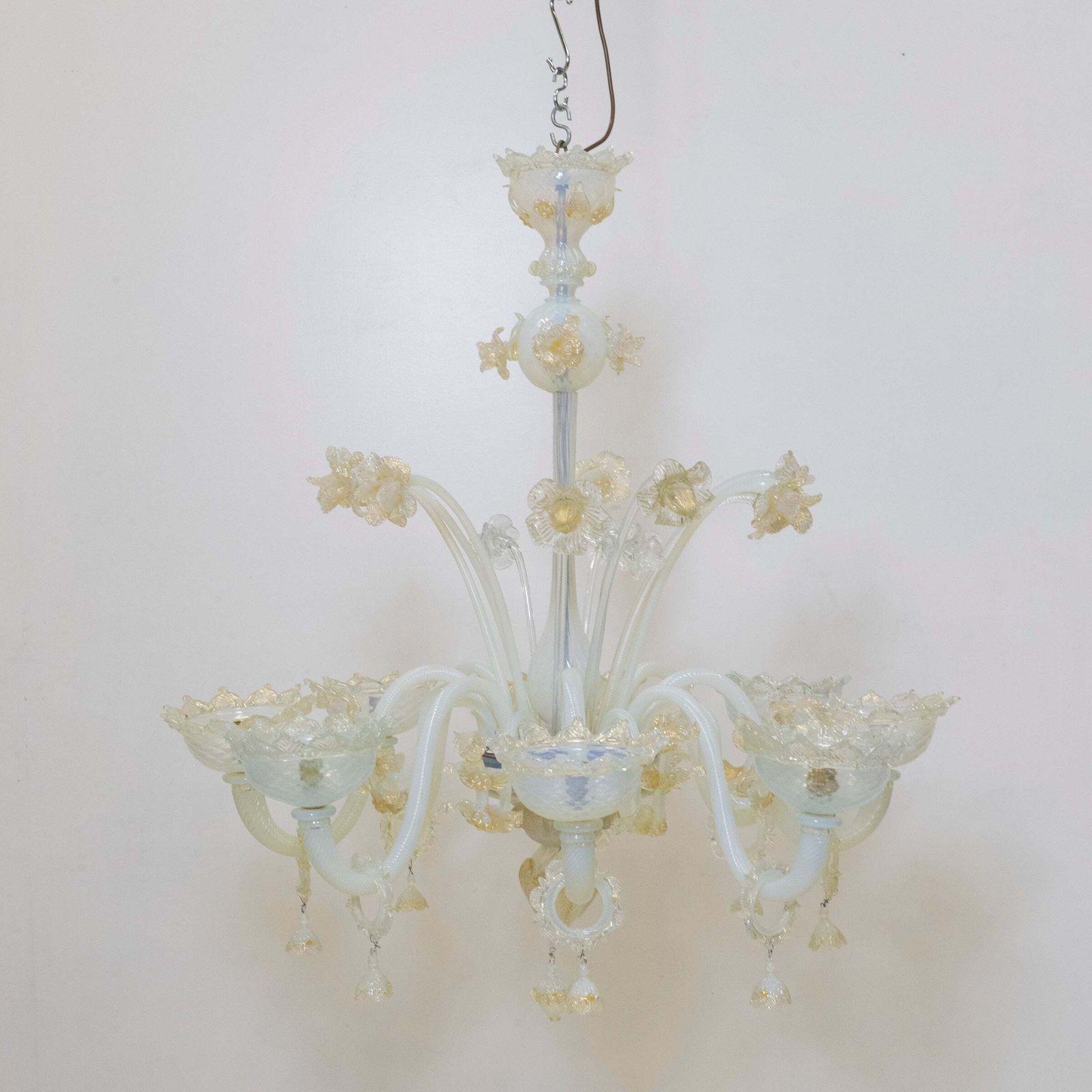 Large Murano Glass White & Gold Chandelier | Floral Venetian Light photo buy