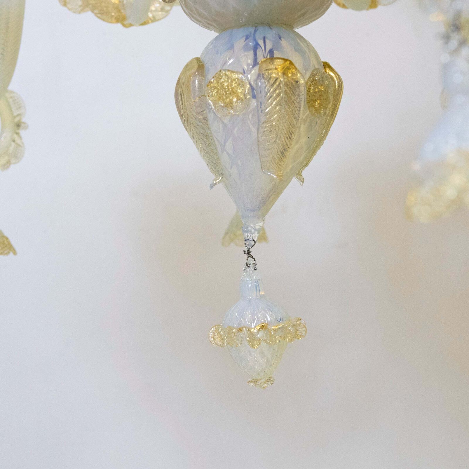 Lighting Large Murano Glass White & Gold Chandelier | Floral Venetian Light photo