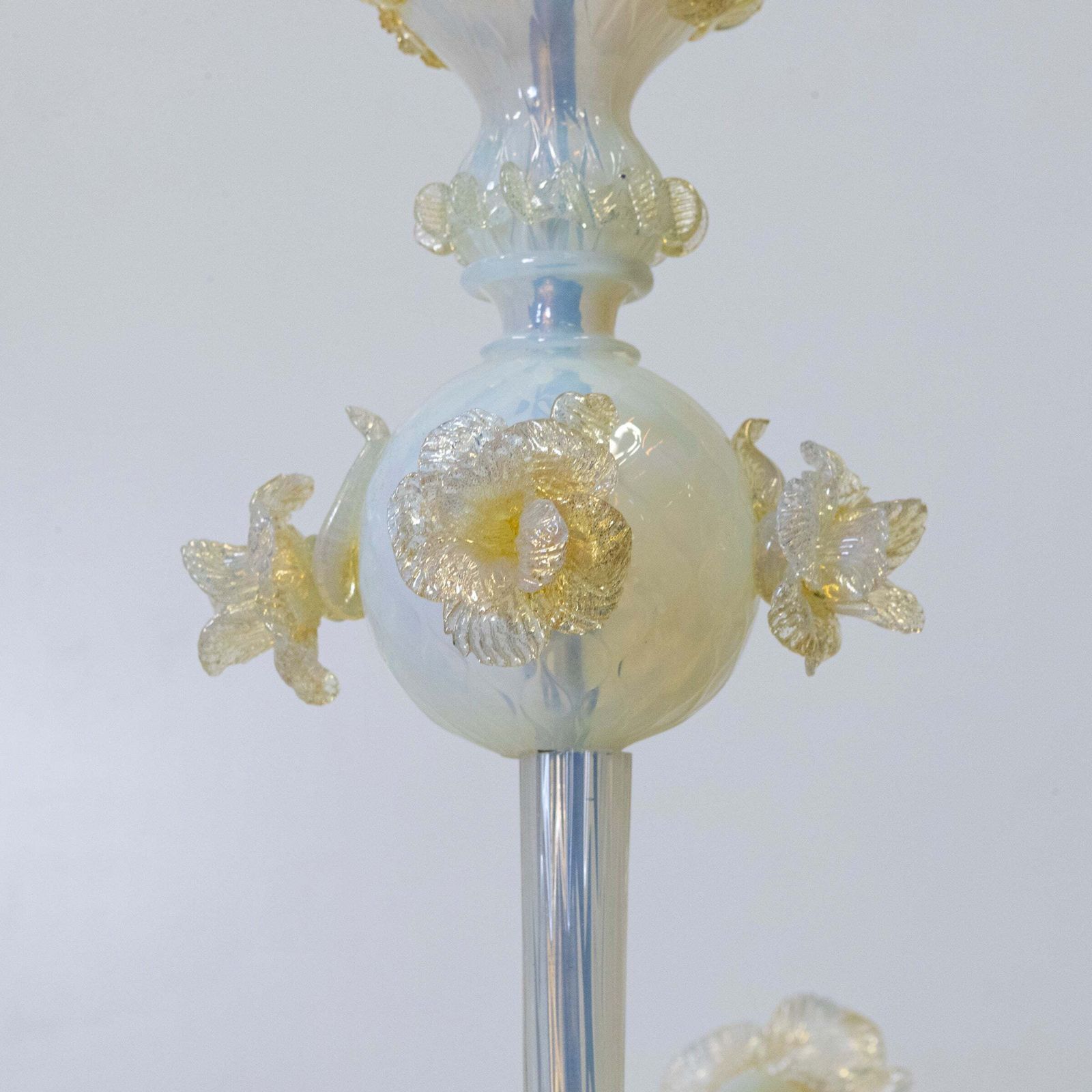 photo buy Large Murano Glass White & Gold Chandelier | Floral Venetian Light