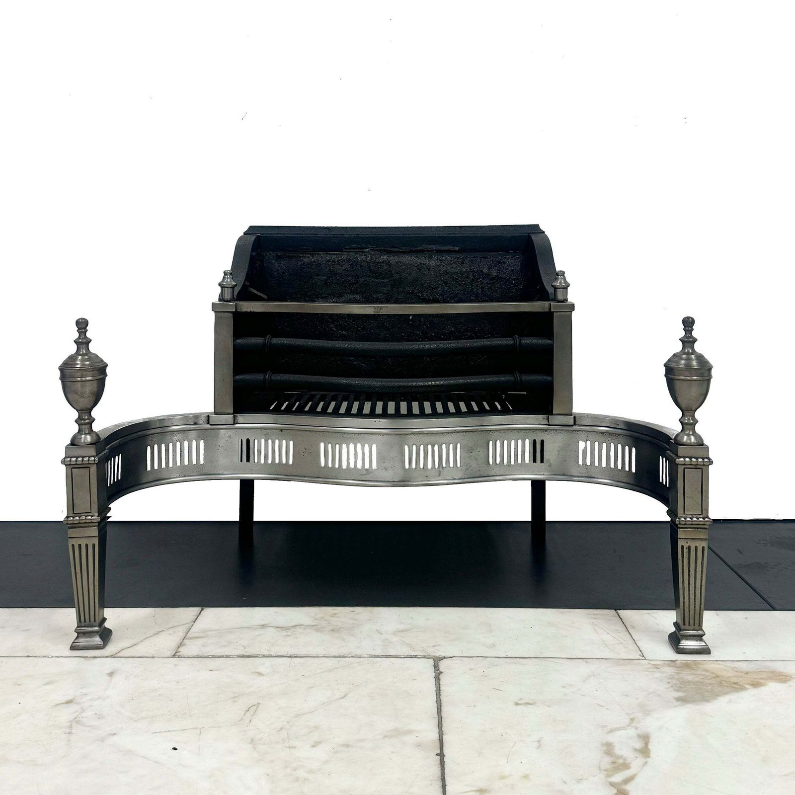 Neoclassical Cast Iron And Polished Steel Firebasket