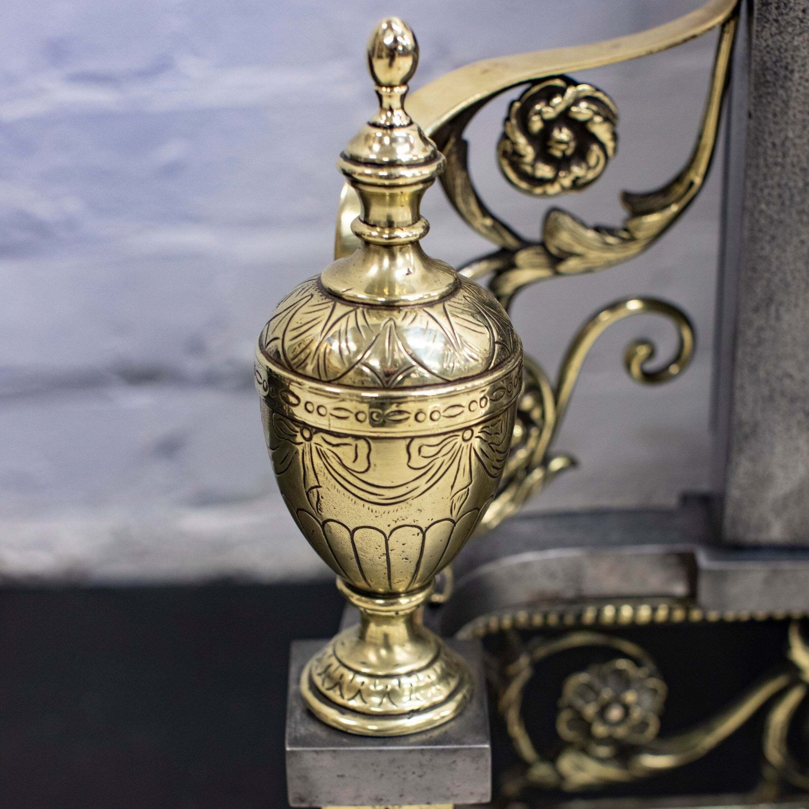 Reclaimed Polished Steel And Brass Cast Iron Fire Basket photo 3200.0