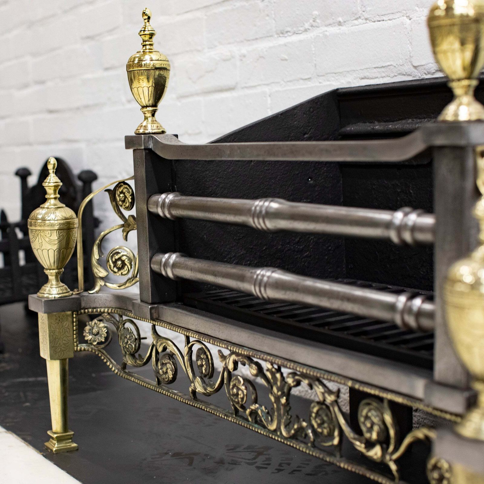 photo for sale Reclaimed Polished Steel And Brass Cast Iron Fire Basket