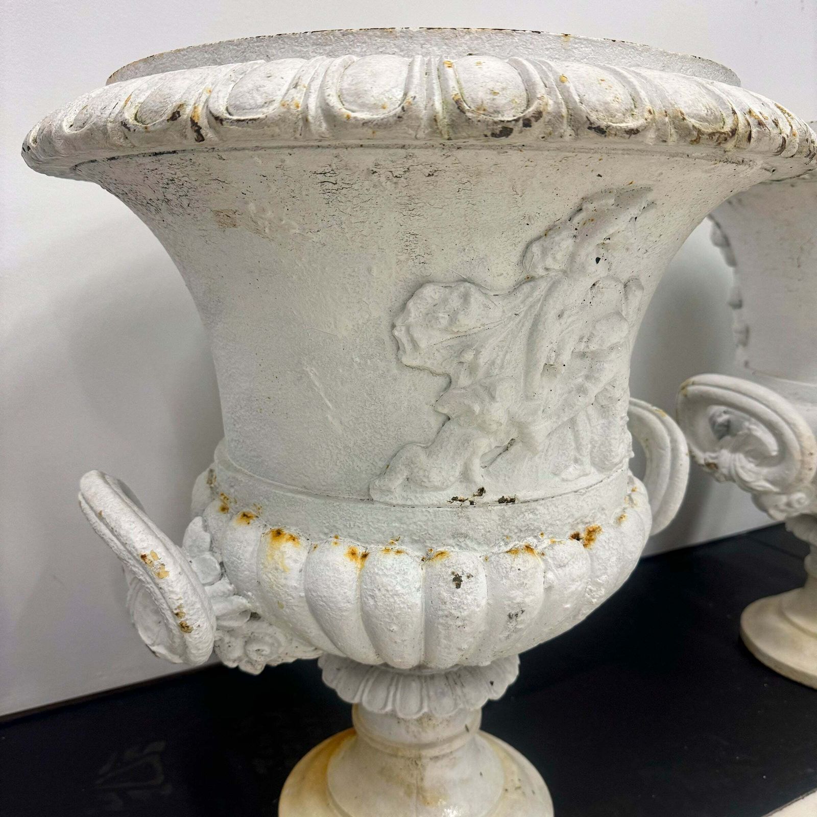 Pair Of Antique Campaign Cast Iron Urns photo 2800.0