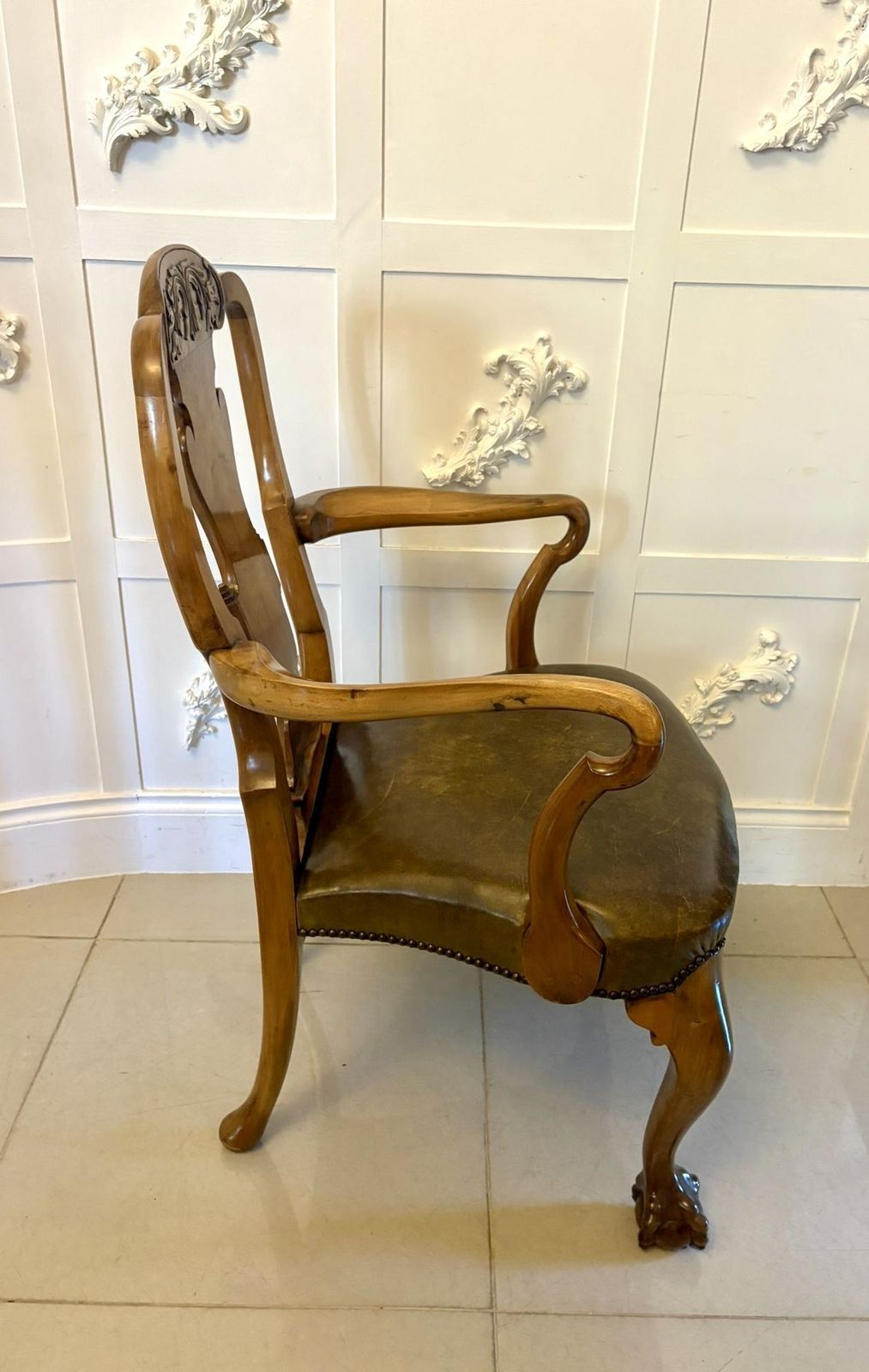 Outstanding Quality Antique 19th Century Carved Walnut Office Chair photo buy