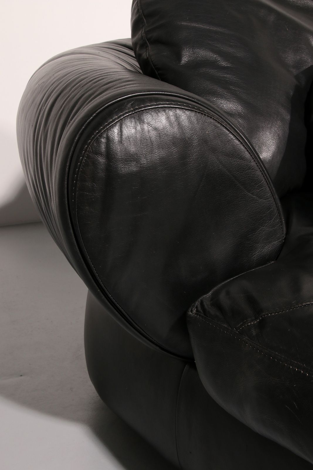 Organically Shaped Post Modern Sectional Sofa In Black Leather photo vintage