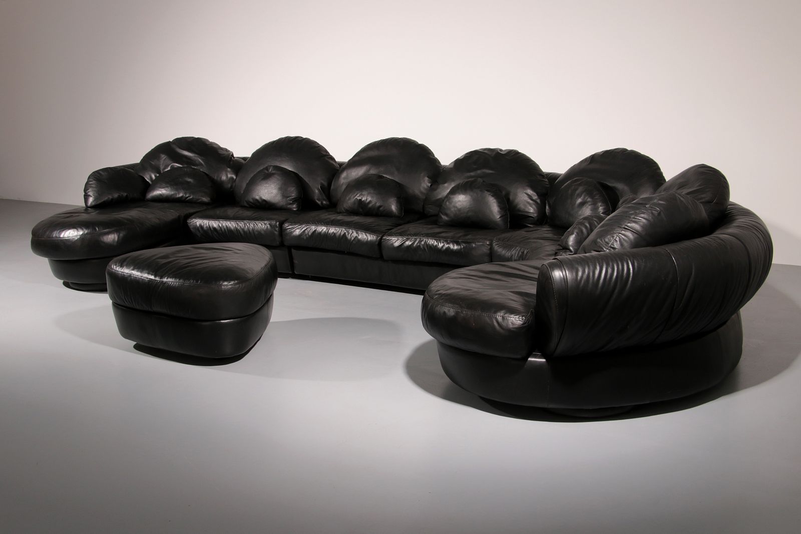 Furniture Organically Shaped Post Modern Sectional Sofa In Black Leather photo