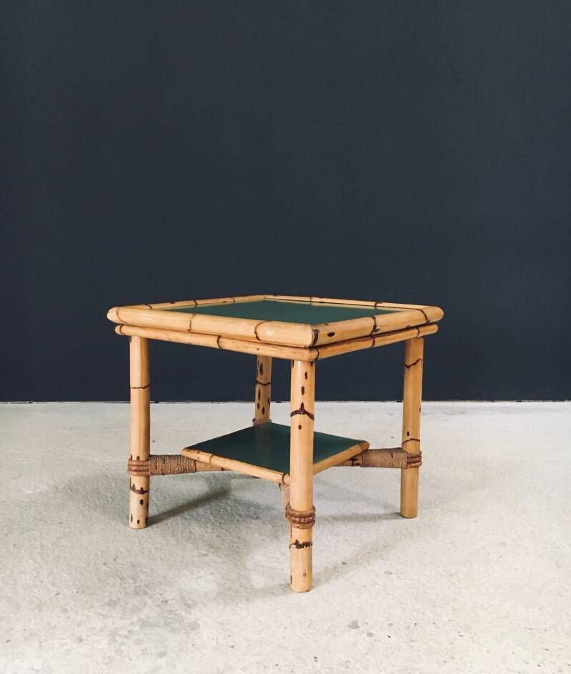 Mediterraan Design Bijzettafel Van Bamboe, Frankrijk, Ca. Jaren 1950 photo vintage