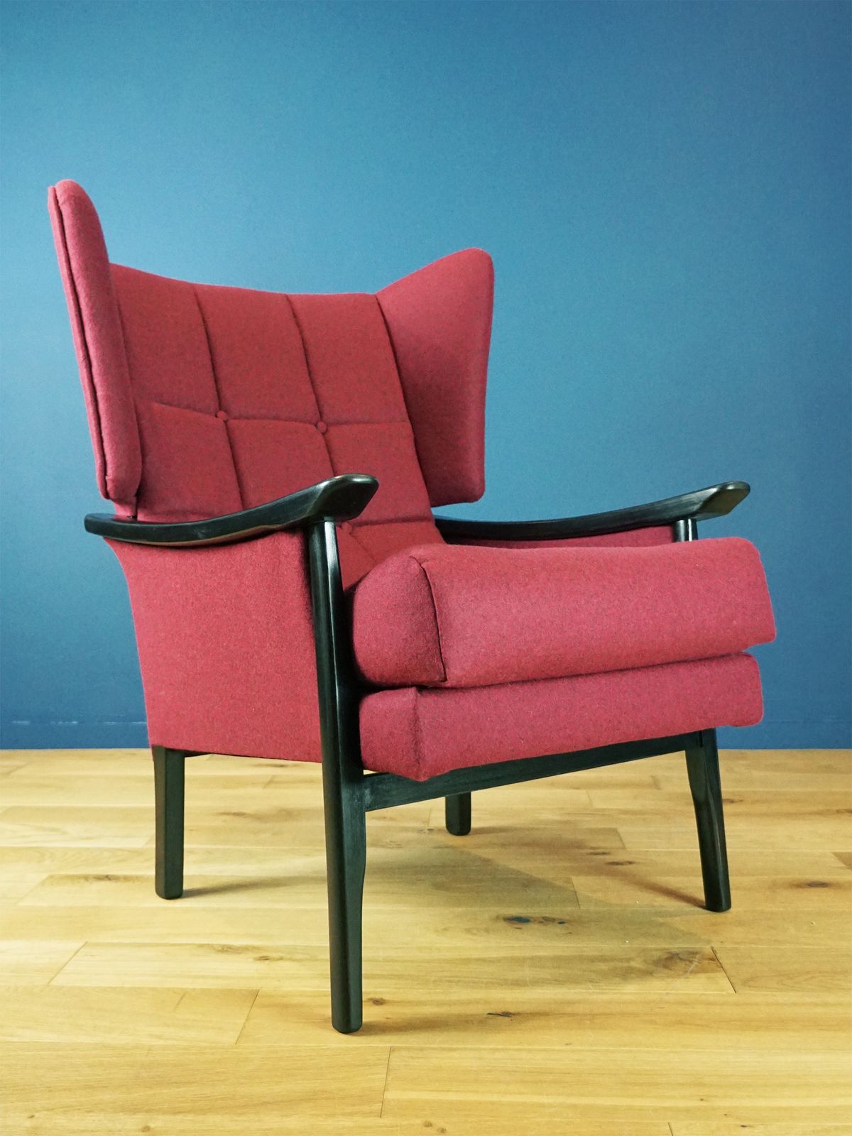 1960s Restored Wingback Chair In Pure Abbotsford Wool – One Of A Kind