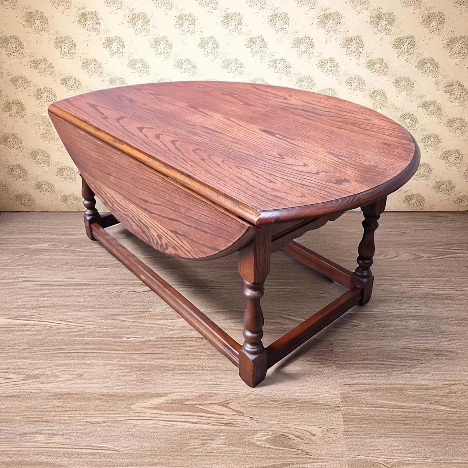 Vintage Oak Drop Leaf Coffee Table / Old Charm Wood Brothers / C.1970s