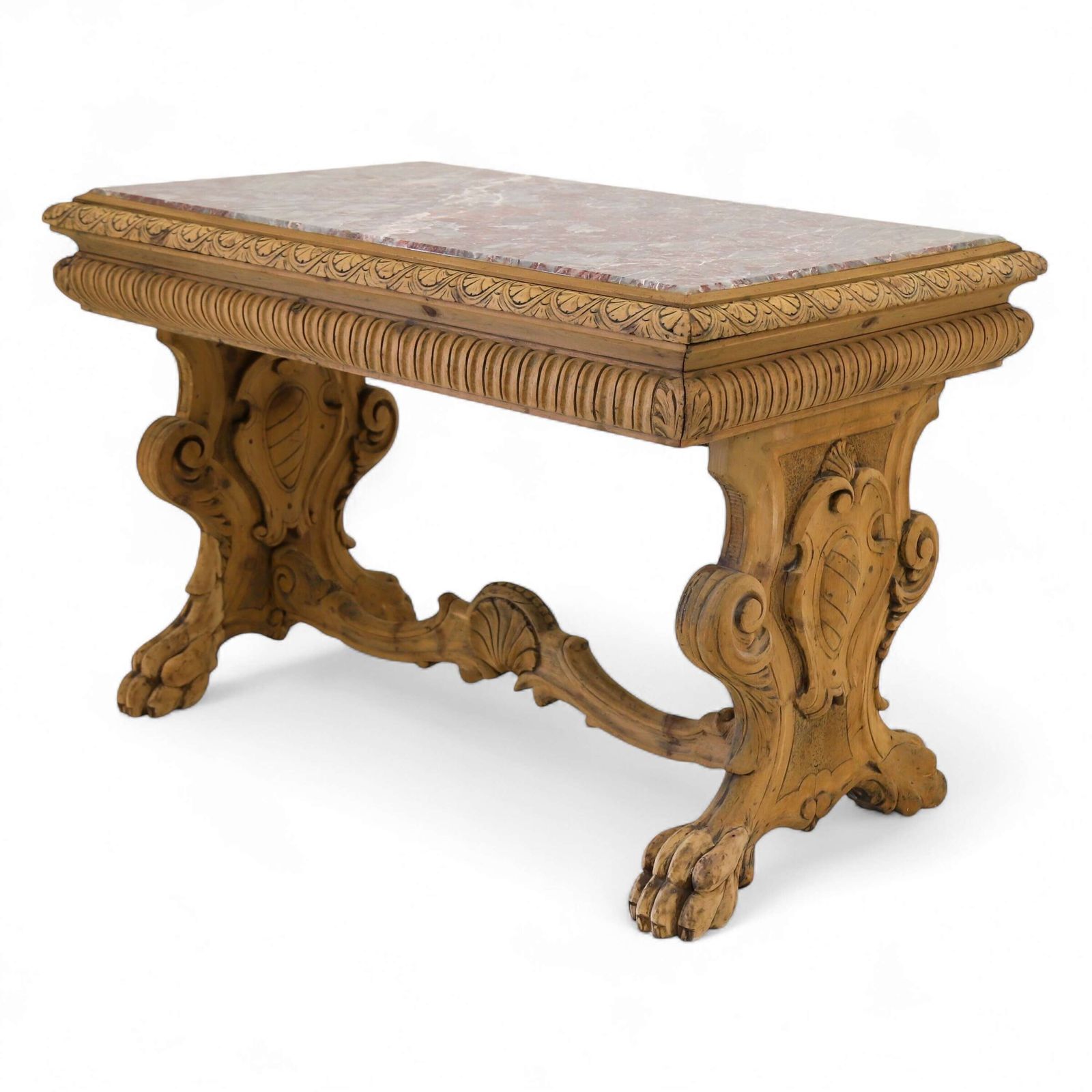 19th Century Italian Baroque Centre Table   European Walnut With Pink Salome Marble Top