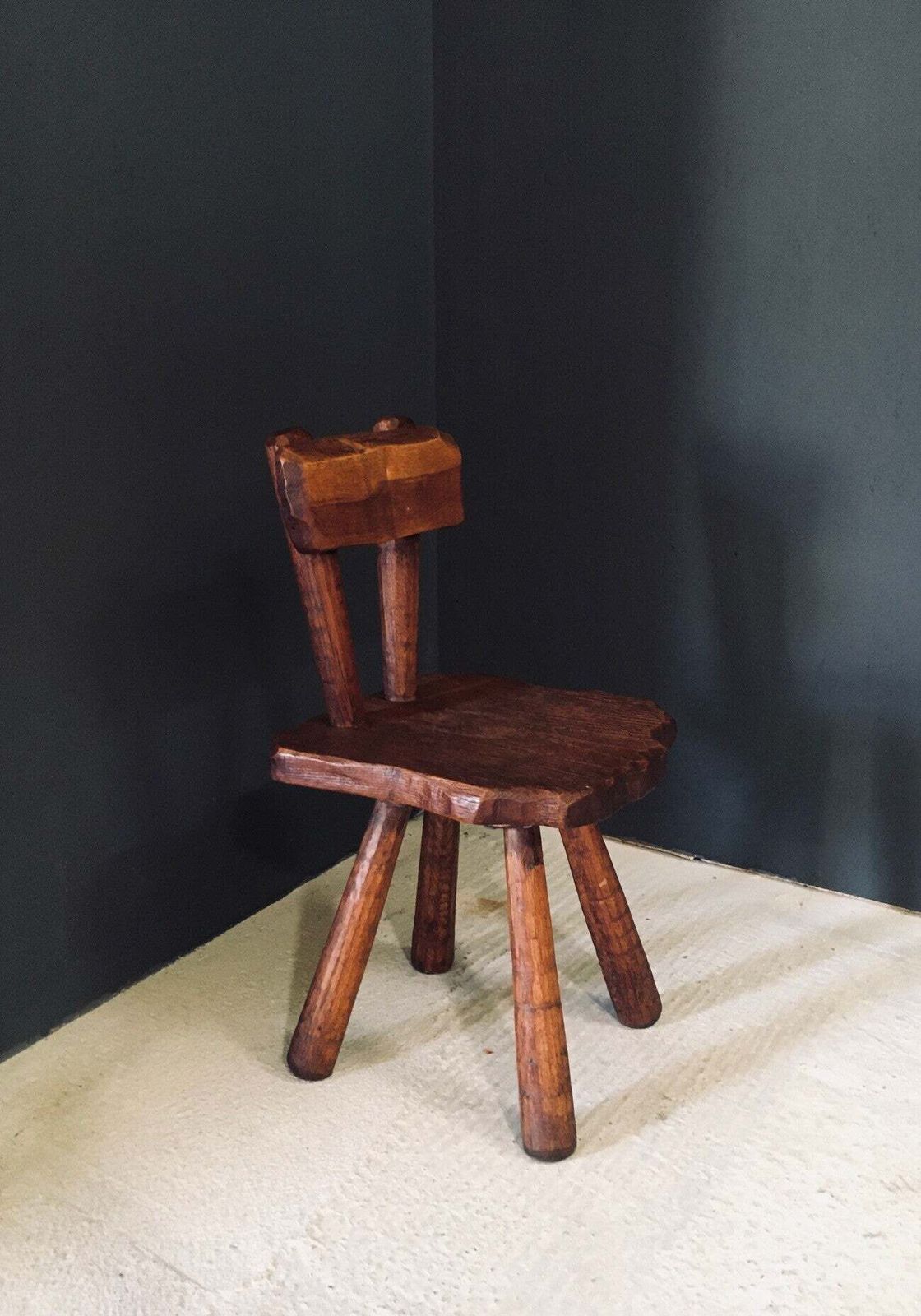 Hand Carved Oak Rustic Alpine Chair, France 1920's photo for sale