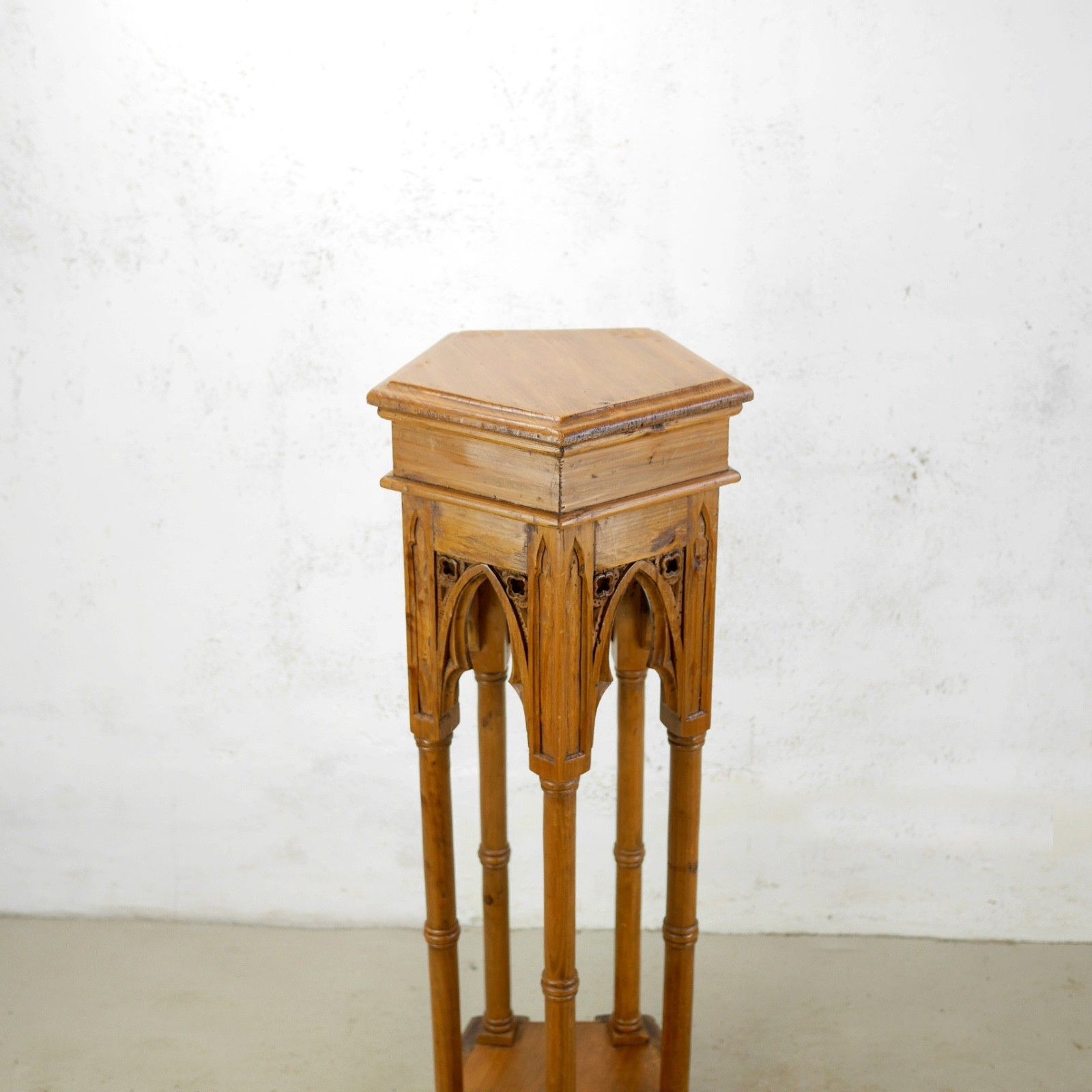 Tall Gothic Church Antique Pine Lamp Plant Columns Pedestal Stand  #102991 photo vintage