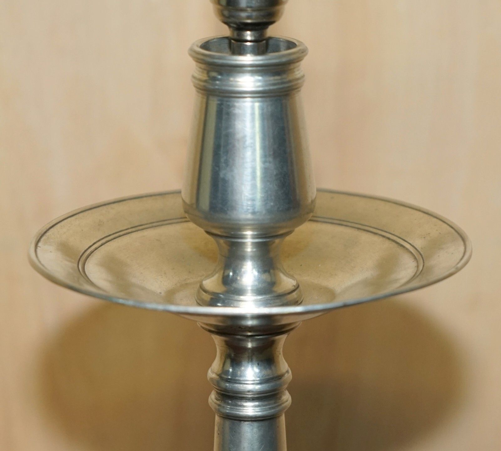 Extra Large Owl Stamped Arte Italica Tavola Marinoni Candlestick Pewter Lamp photo vinterior