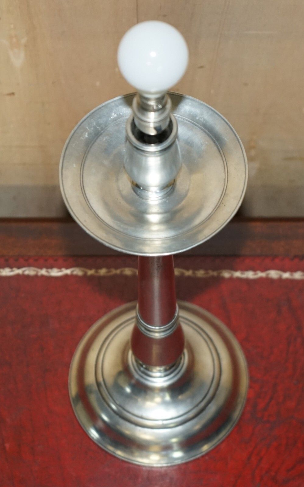 photo for sale Extra Large Owl Stamped Arte Italica Tavola Marinoni Candlestick Pewter Lamp