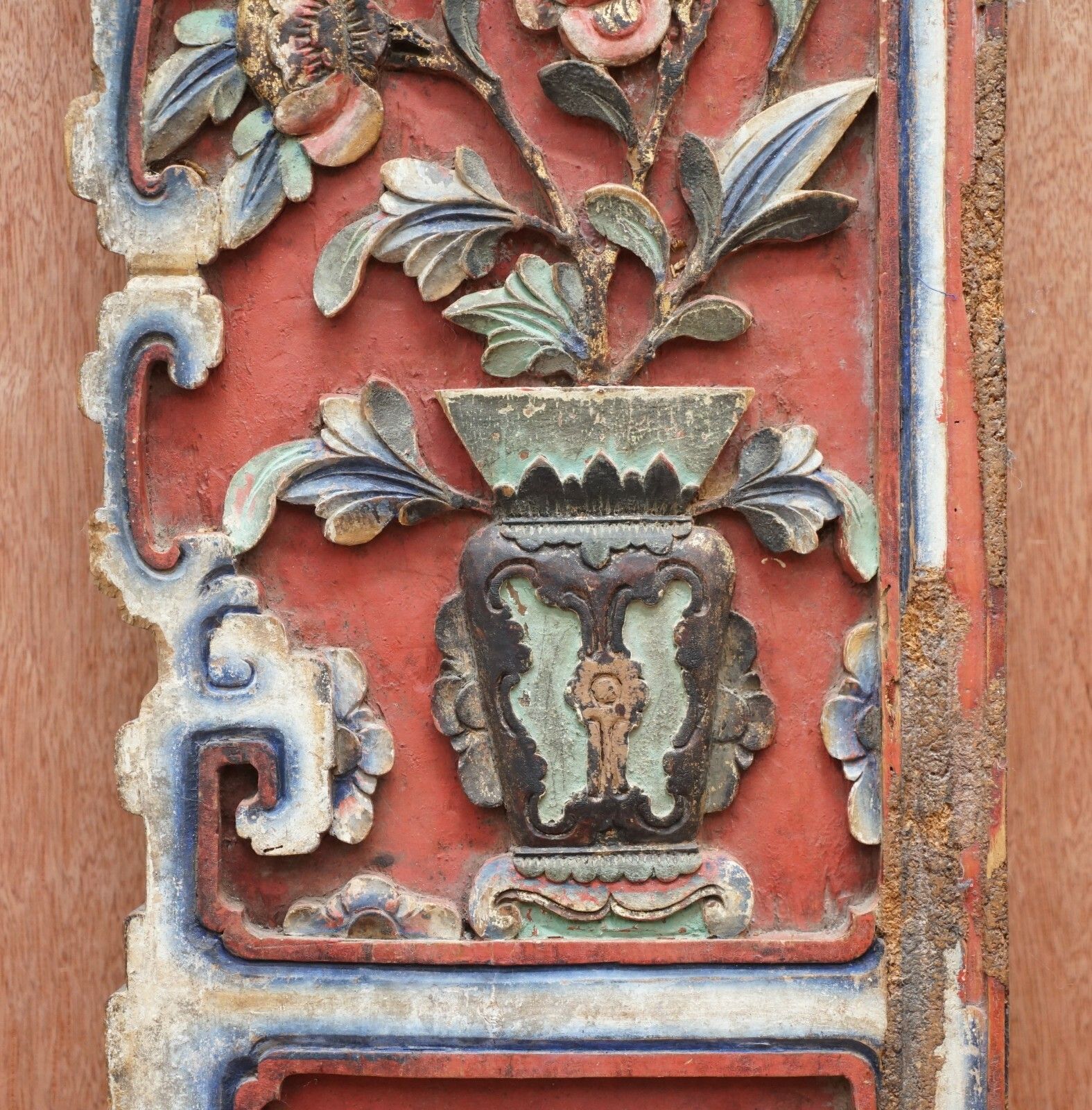 Chinese Circa 1860 Antique Victorian Original Paint Carved Wood Wall Panel photo buy