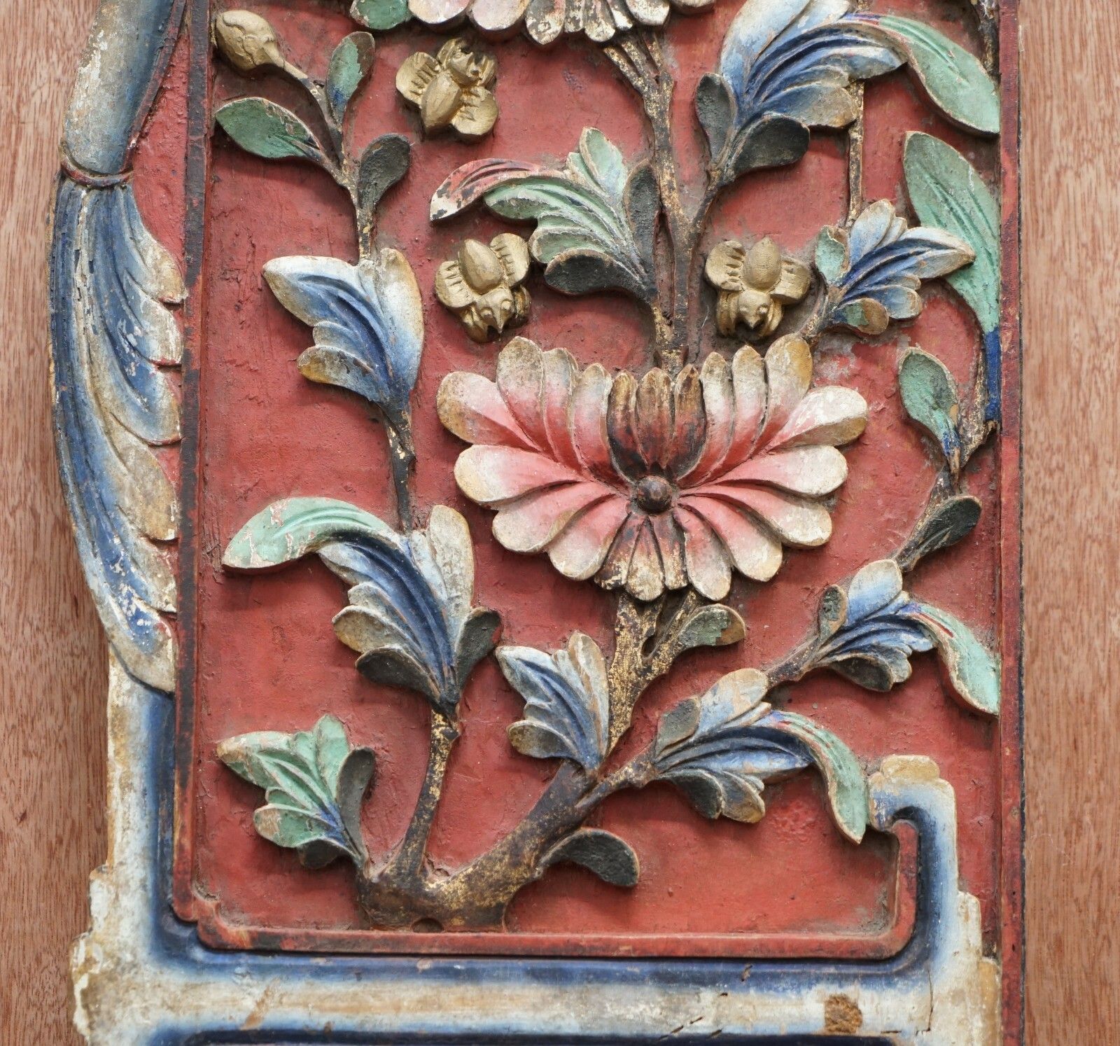 photo furniture Chinese Circa 1860 Antique Victorian Original Paint Carved Wood Wall Panel