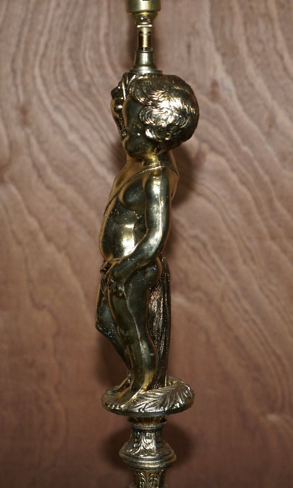 photo for sale Lovely Large Sized Circa 1940's Marble & Brass Lamp With Cherub Putti's Angel
