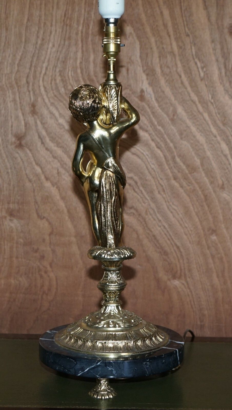 Lighting Lovely Large Sized Circa 1940's Marble & Brass Lamp With Cherub Putti's Angel photo