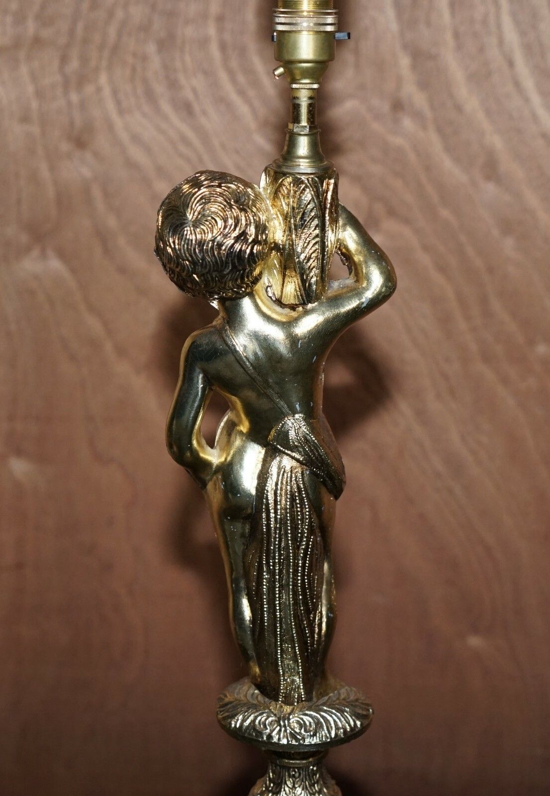 575.0 Lovely Large Sized Circa 1940's Marble & Brass Lamp With Cherub Putti's Angel photo